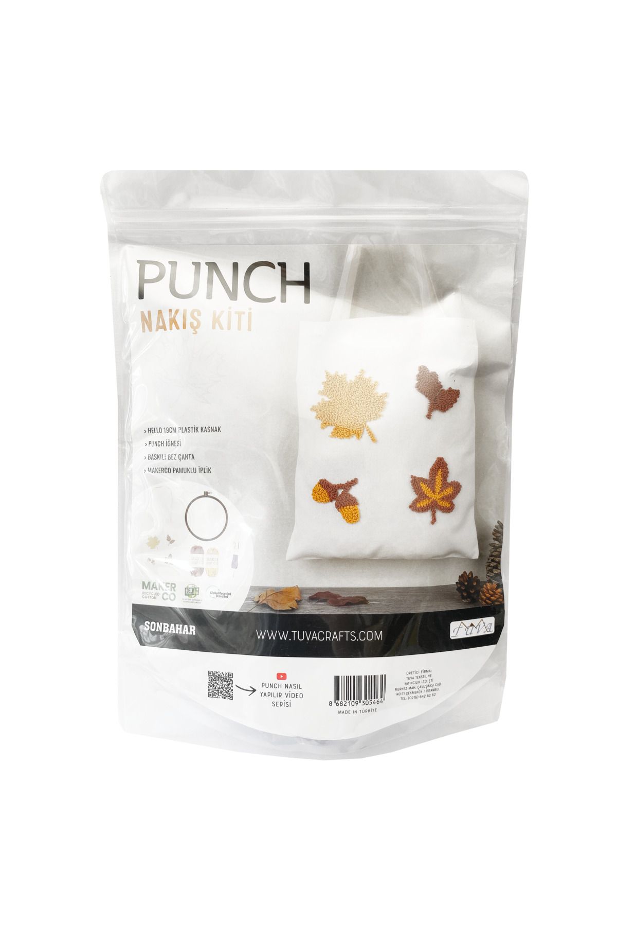 Hello Punch Çanta Nakış Kiti Renkli Yaprak Desenli Punch Yapım Kiti PNÇ05