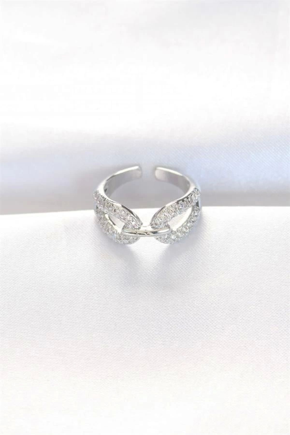 Lale Moda Zirkon Taşlı Silver Renk Ayarlanabilir Yüzük