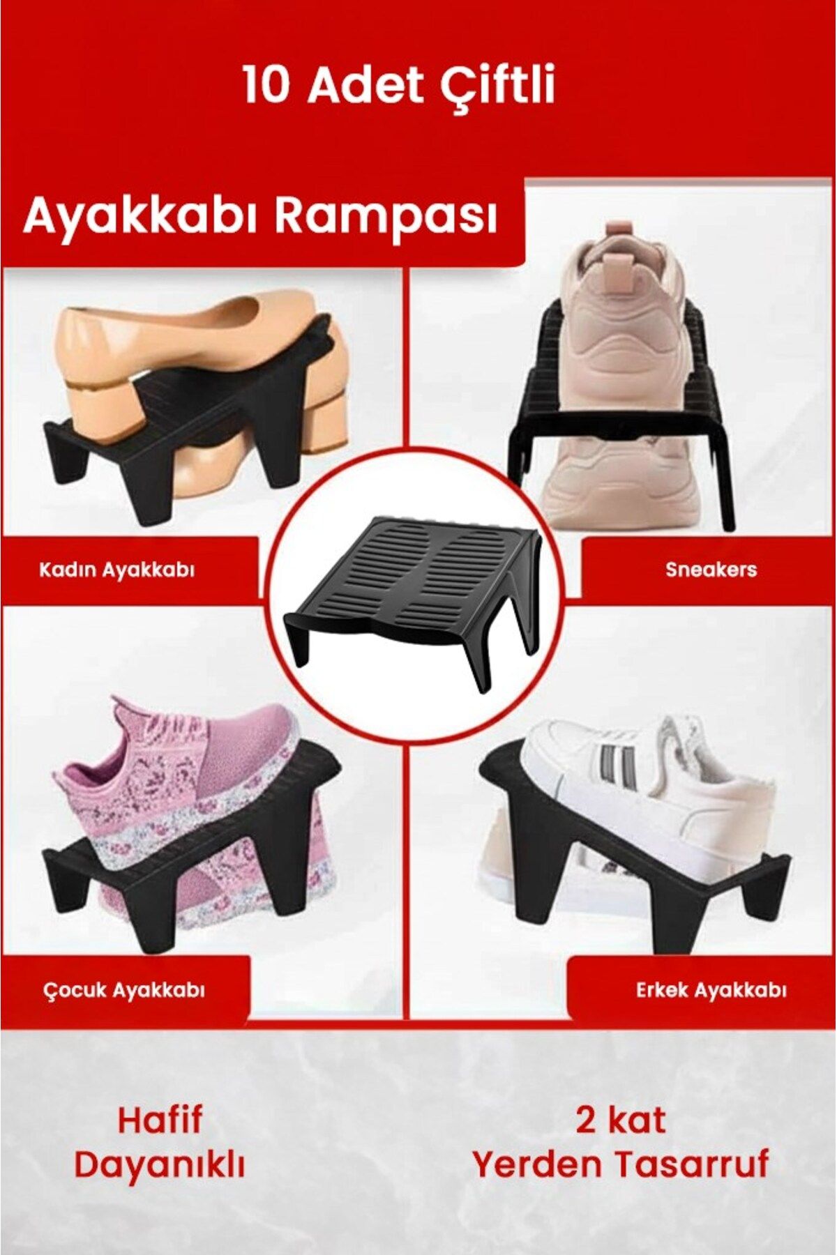 Fevito 10 Adet Çiftli Ayakkabı Rampası, Dolap İçi Düzenleyici, Çift Başına 2 Kat Yer Tasarrufu