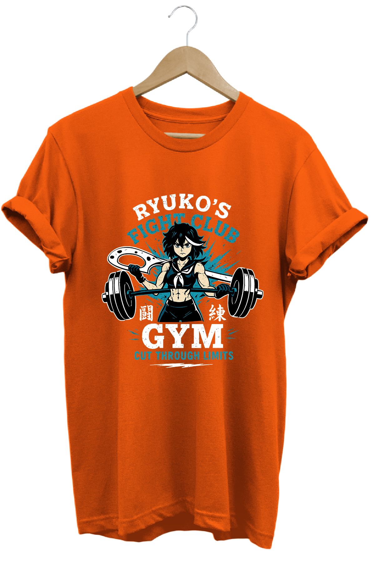 remonz Kadın Ryuko Matoi Gym Baskılı Regular Fit %100 Pamuklu Tişört Geniş Renk ve Beden