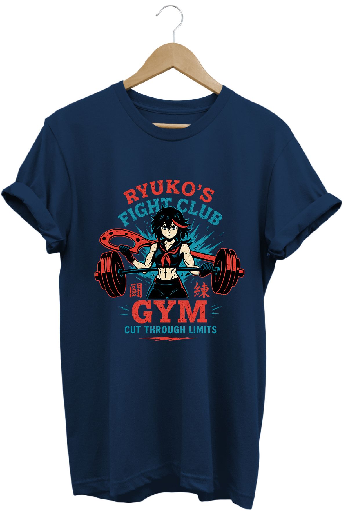 remonz Kadın Ryuko Matoi Gym Baskılı Regular Fit %100 Pamuklu Tişört Geniş Renk ve Beden