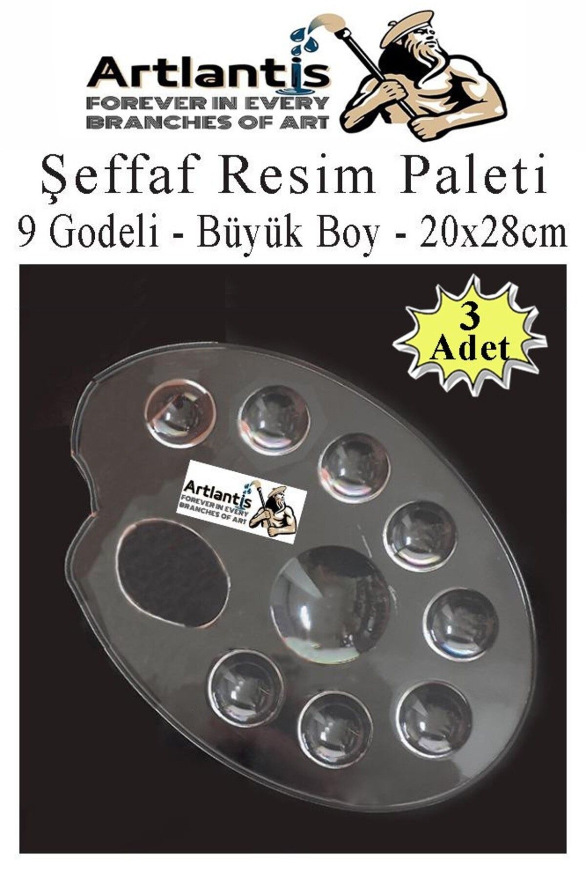 Artlantis Şeffaf Resim Paleti Plastik 3 Adet Godeli Ressam Paleti Boyama Paleti Akrilik Boya Guaj Boya Suluboy