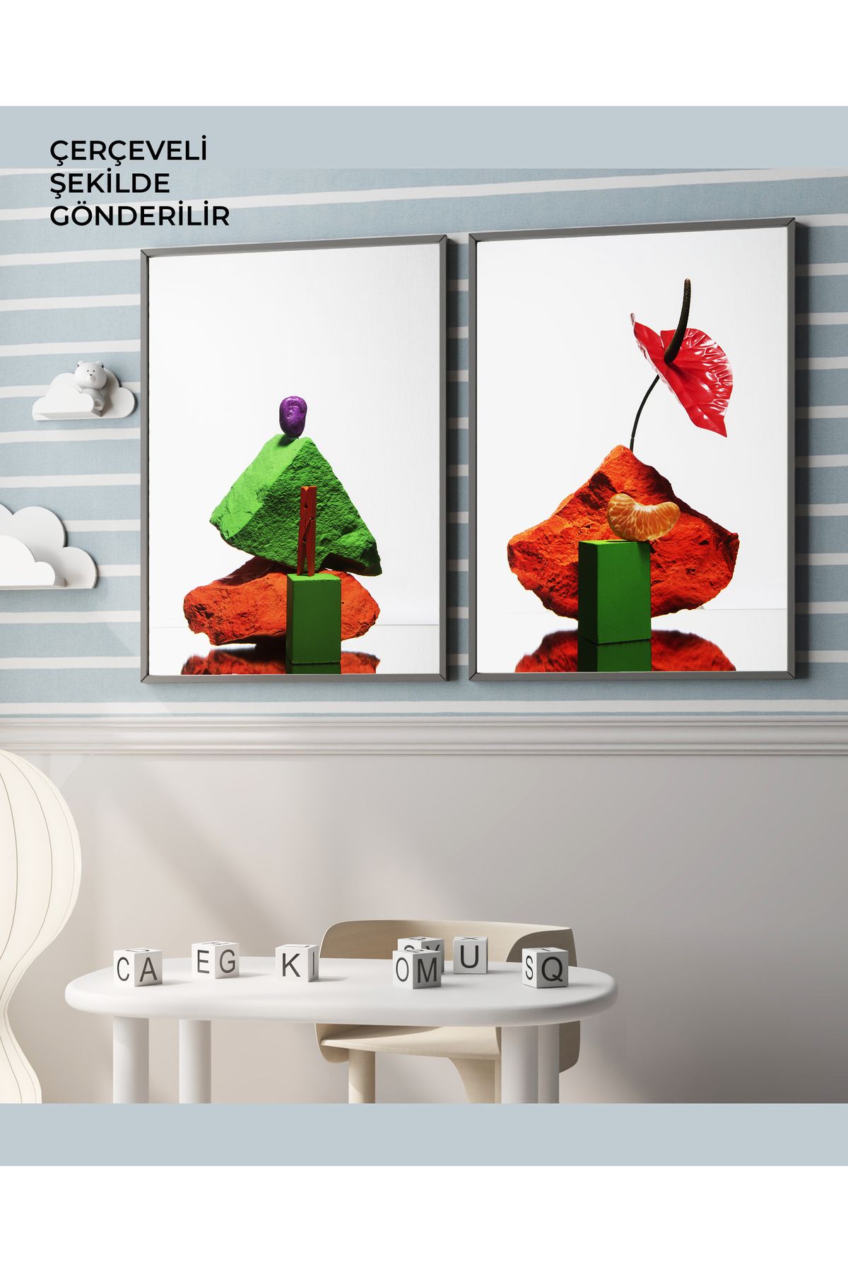 çınararthome Modern Sanat Poster Seti Çerçeveli Soyut Duvar Tablosu (2'li Set)