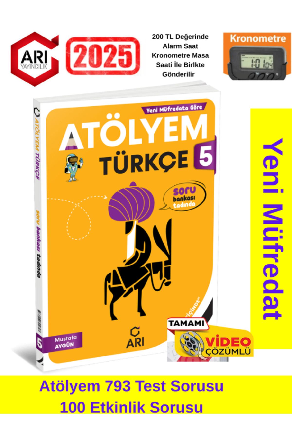 Arı Yayıncılık 5.Sınıf Türkçe %100 Yeni Müfredat Video Çözümlü Soru Bankası+Kronometre