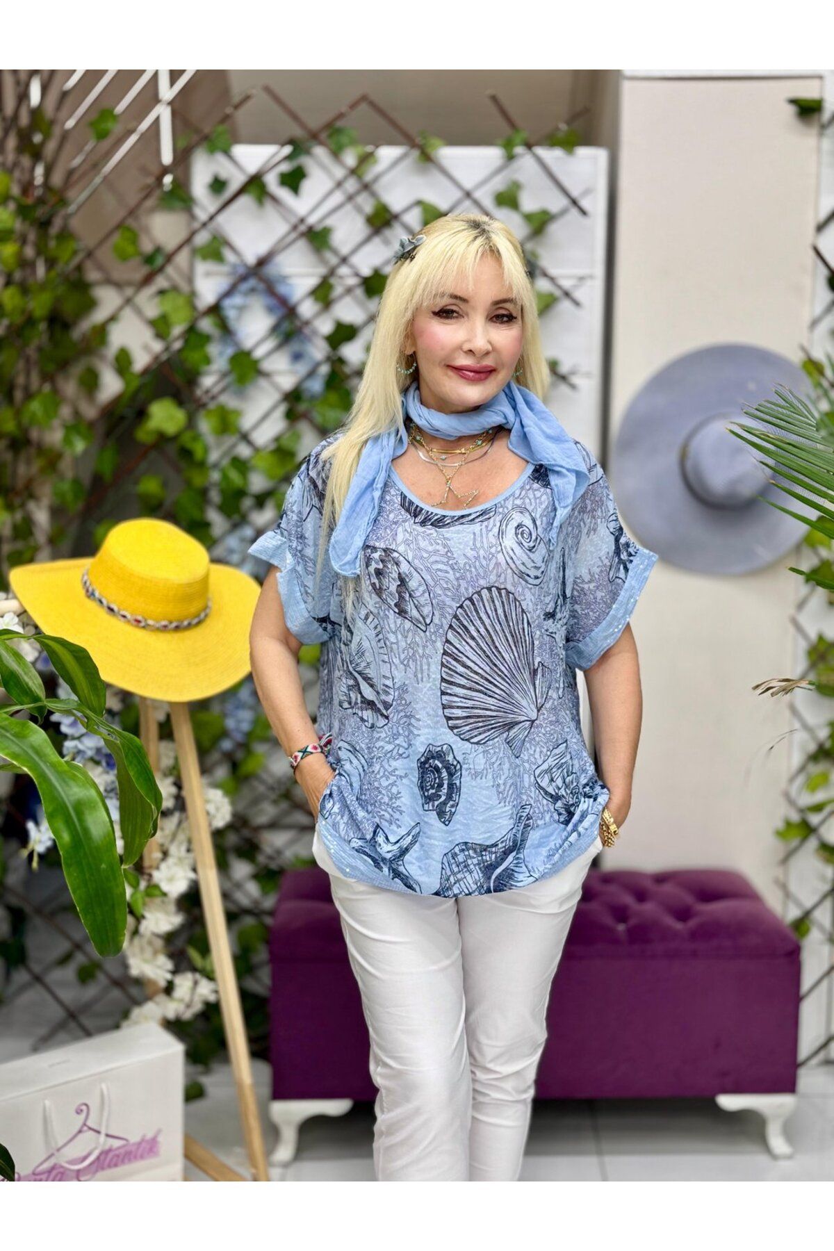 Punta Otantik NC82560 İtalyan Fularlı Coton Bluz Bebe Mavi