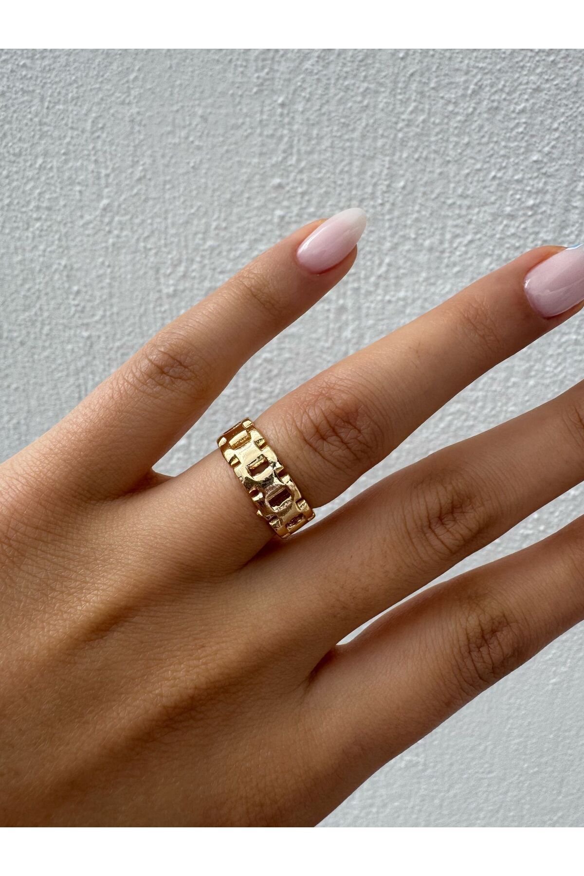 Jiji Jewelery Kordon Model Altın Renk Sık Dokuma Trend Paslanmaz Çelik Yüzük