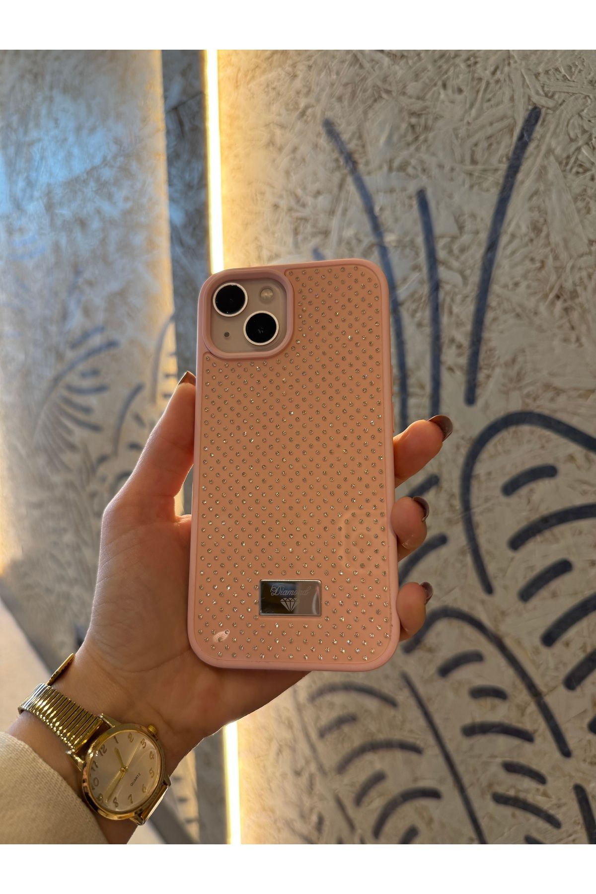 Mois Case İPhone 13-14 uyumlu elmas pırlanta taşlı pembe kılıf