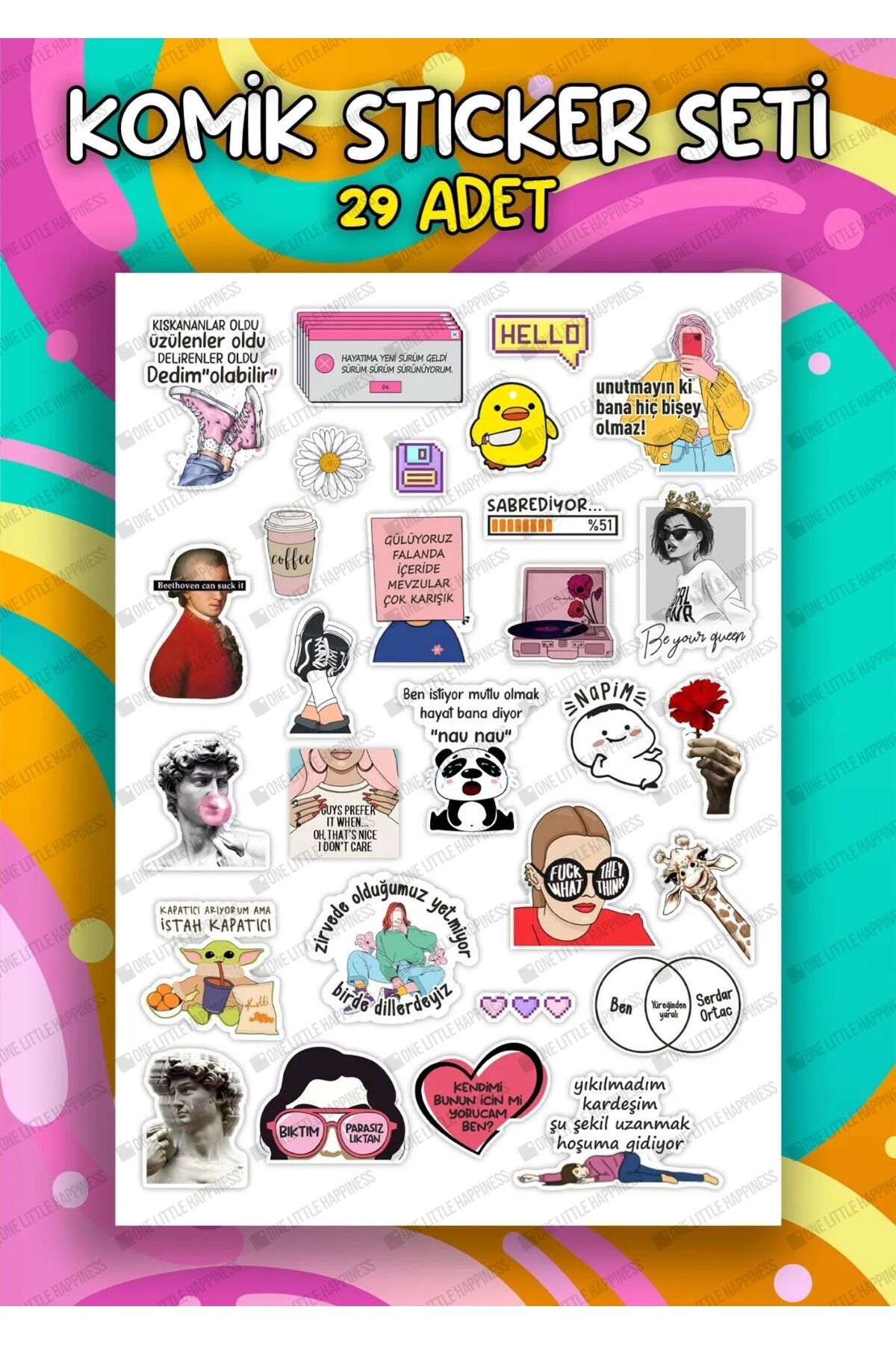 One Little Happiness Komik Sticker Seti- Planner Ajanda Bullet Journal Laptop Etiket Seti