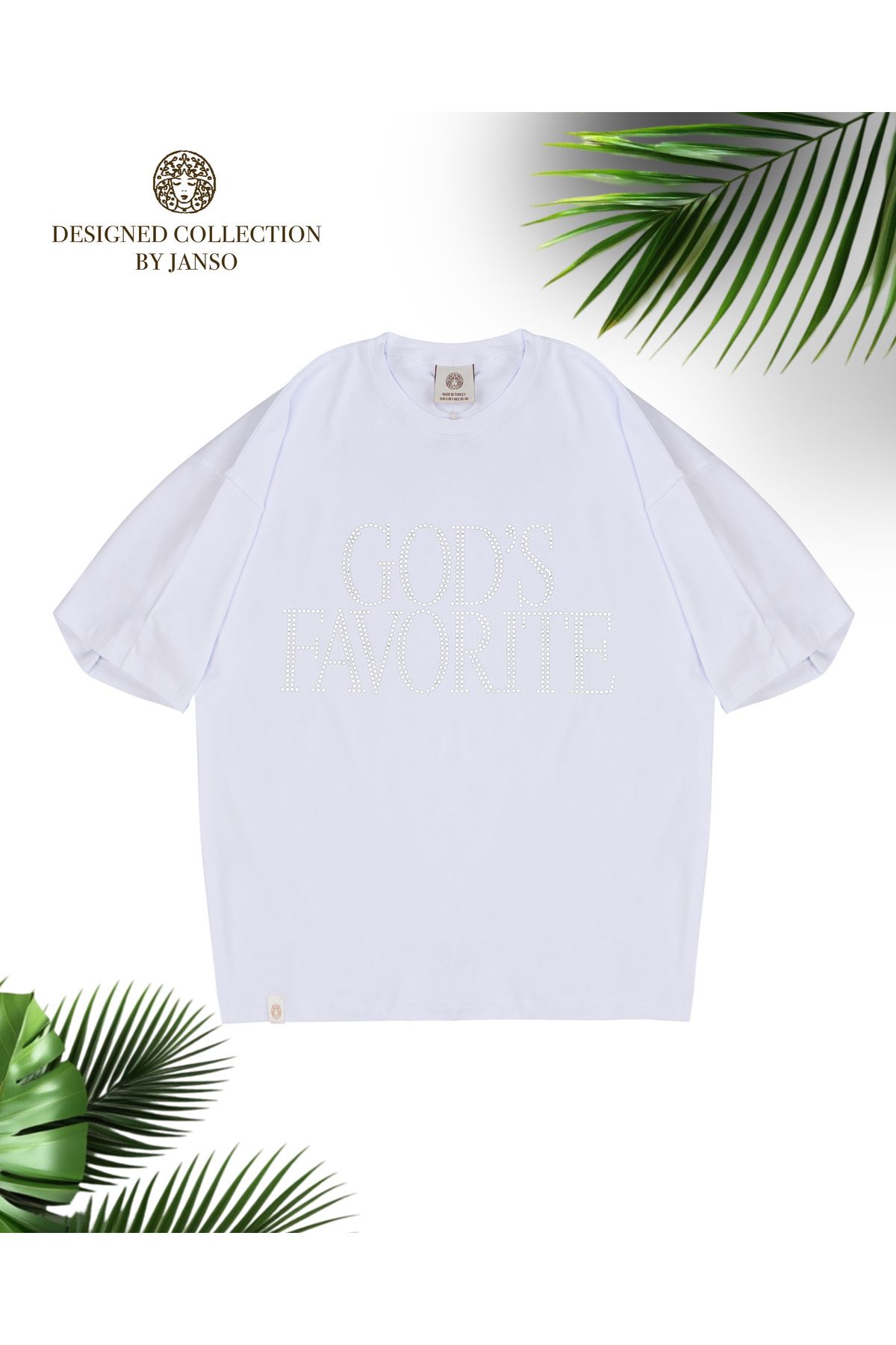 JANSO GROUP - KADIN KISA KOLLU TAŞ BASKILI TSHIRT OVERSİZE