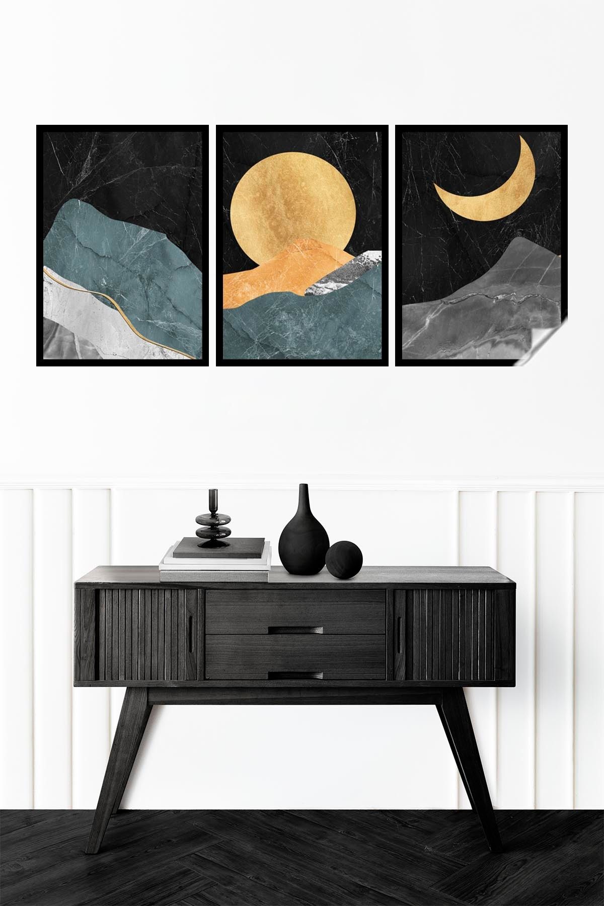 Akıllı Kağıt Statik Tutunma Özellikli Çerçeve Görünümlü 50 x 70 Cm Modern Tablo Poster Gece Ay Model 7