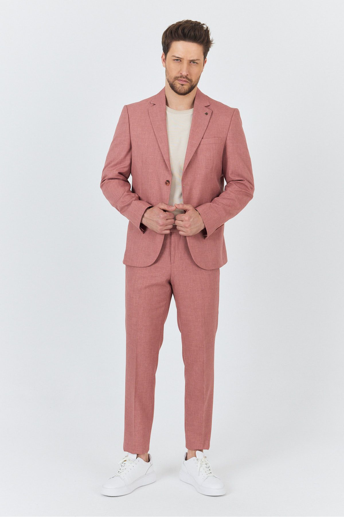 Frappoli Nipoye Erkek Pembe 2'li Slim Fit Takım Elbise