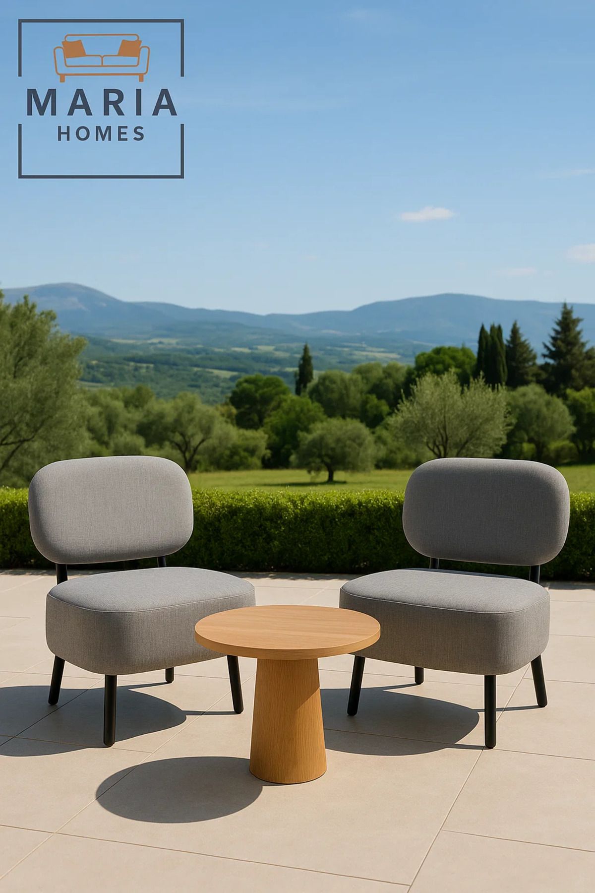 MARIA HOMES-Contemporary Grey Lounge Chair With Wide Cushioned Seat – Modern Fabric Accent Chair 4