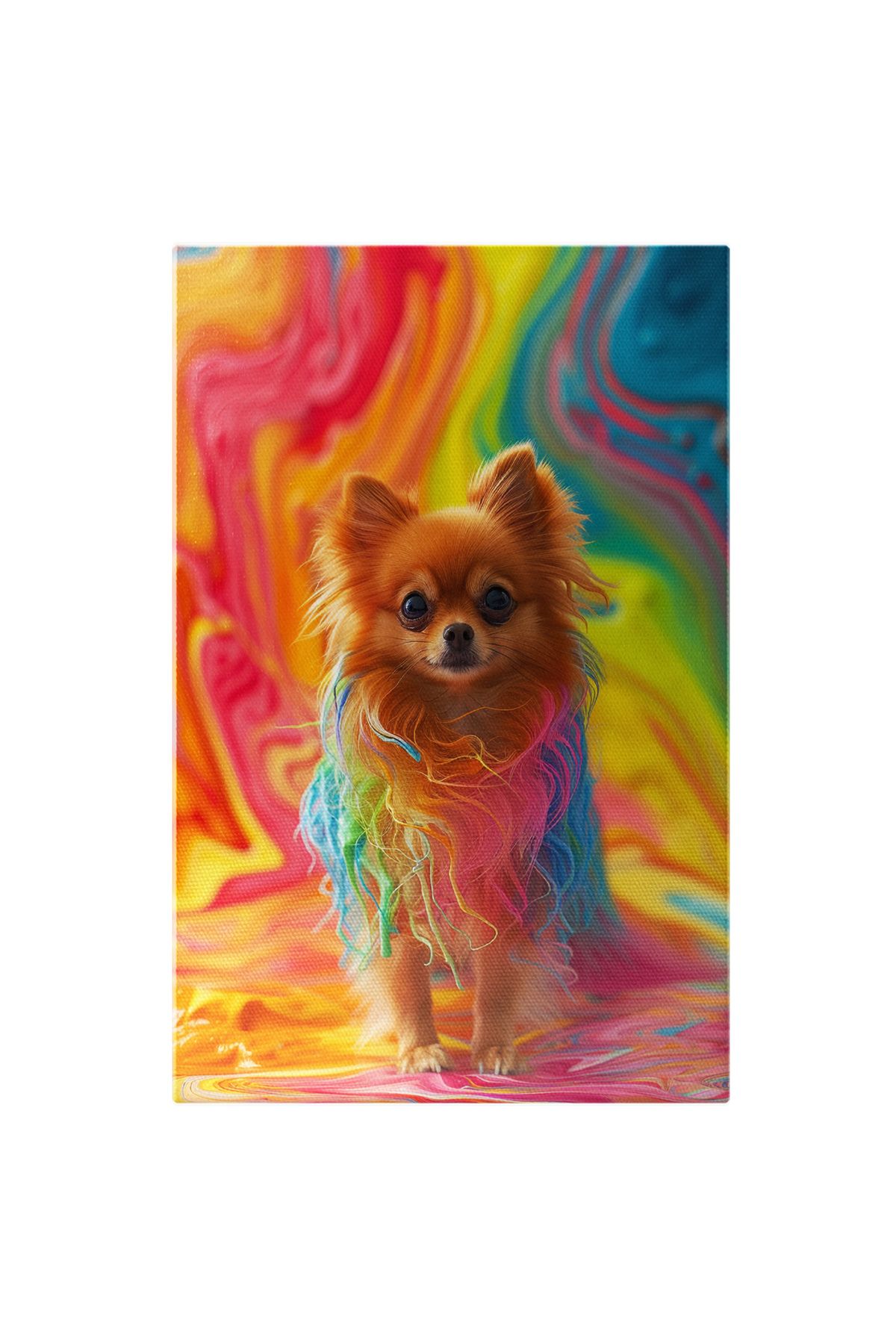 StoryGift Romania Tablou Canvas: Câine Cu Blănița Ca Vata De Zahăr Colorată - Foame De Curcubeu Pictura Digitala - 40 x 25
