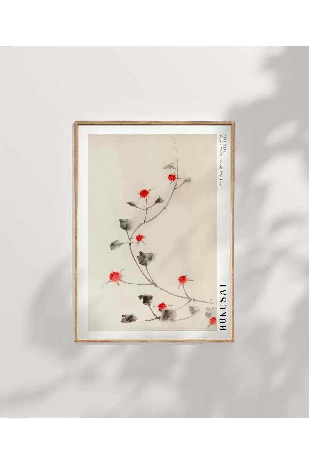 VOGLOO Çerçevesiz Poster Hokusai Asma Üzerinde Küçük Kırmızı Çiçekler