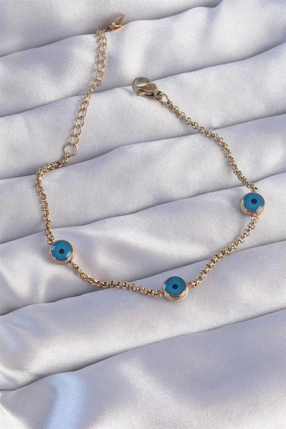 Lale Moda 316L Çelik Gold Renk Nazar Boncuk Tasarımlı Bileklik