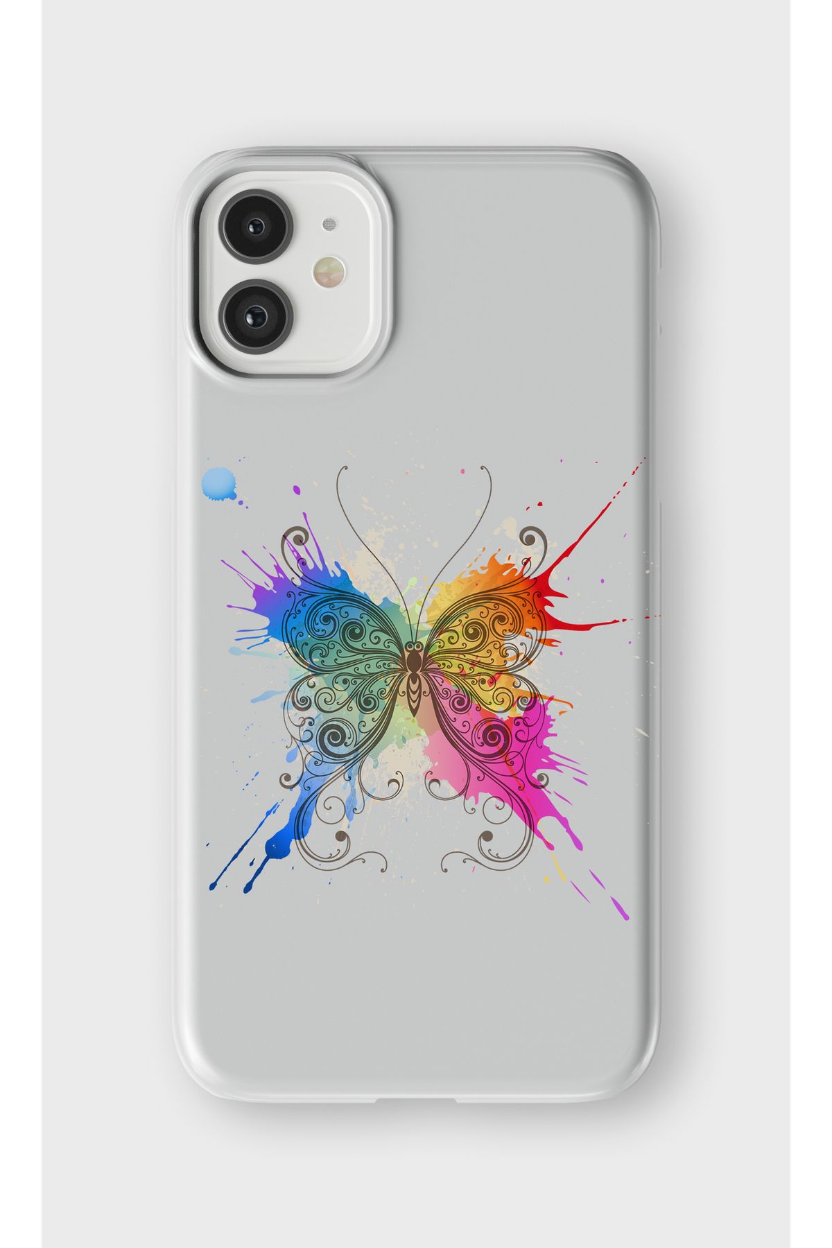 lelia iPhone 11 Uyumlu Renkli Kelebek Tasarımlı İçi Kadife Lansman Beyaz Silikon Kılıf