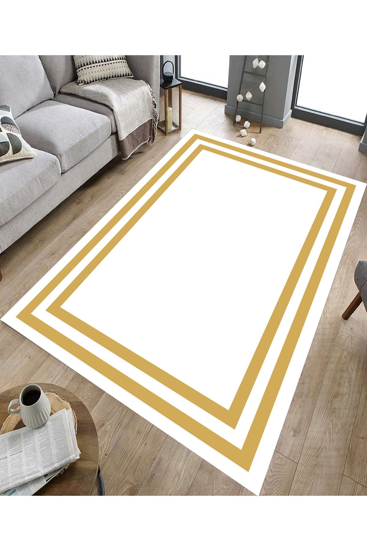 GNL HOME Sarı Çerçeve Desenli Dijital Baskı Salon,Koridor,Mutfak,Balkon,Ofis Halısı