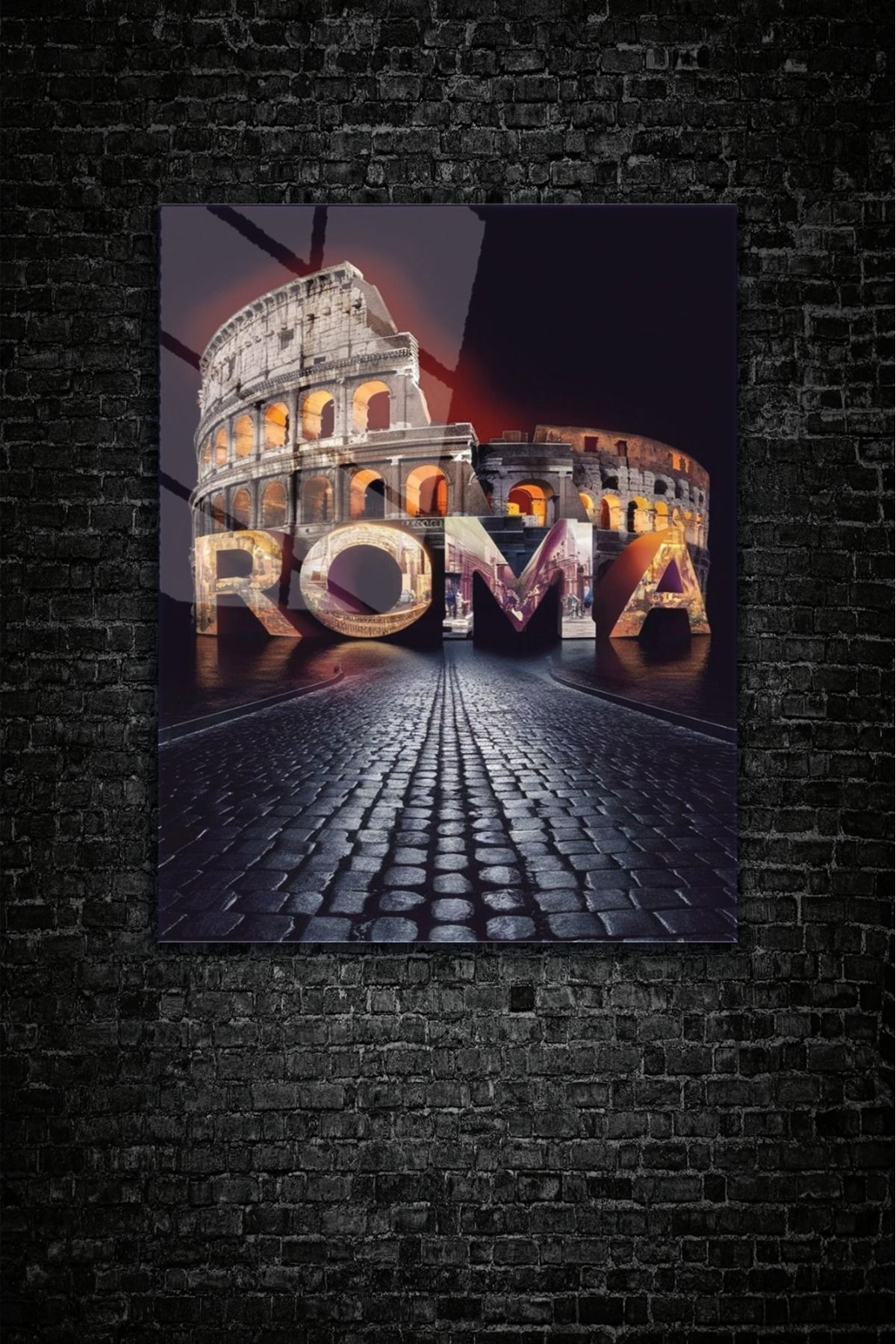 z zizuph Siyah Roma Temalı, Roma Kolezyum Tablo, 4 mm Temperli Kırılmaz Cam Tablo