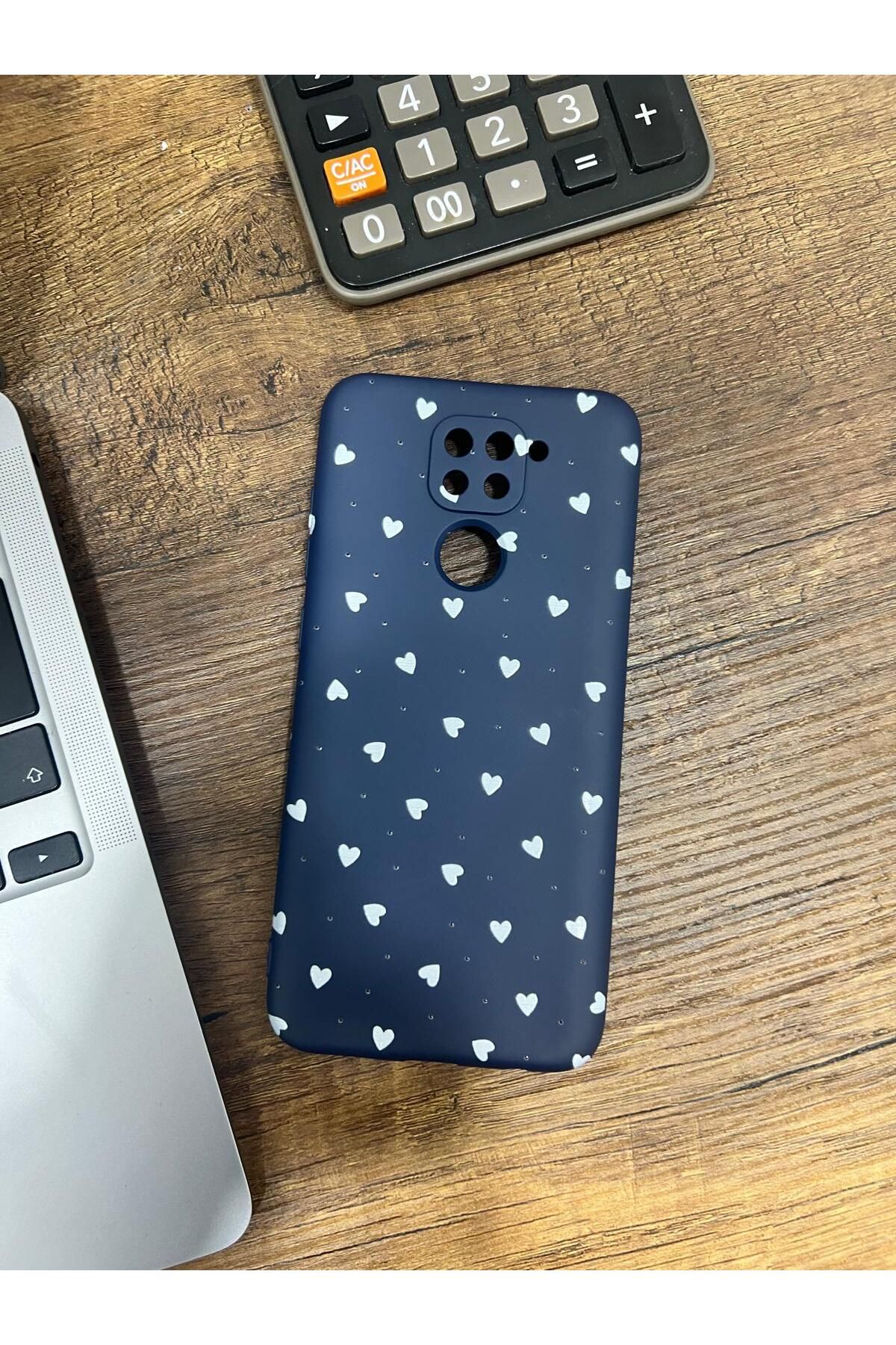 HZR Xiaomi Redmi Note 9 Minik Kalp Desenli Siyah Silikon Kılıf