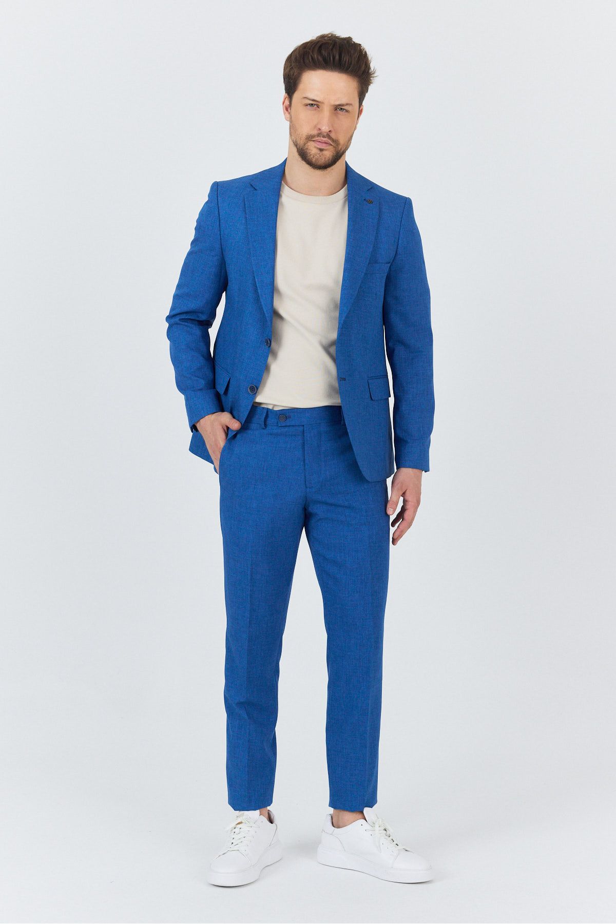 Frappoli Nipoye Erkek Koyu Mavi 2'li Slim Fit Takım Elbise