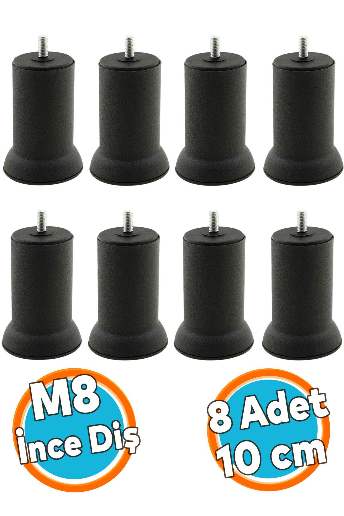 NZB Mobilya Yatak Metal Kanepe Baza Koltuk Orta Destek Ayağı M8 Civata Siyah Metal Ayak 10 Cm 8 Adet