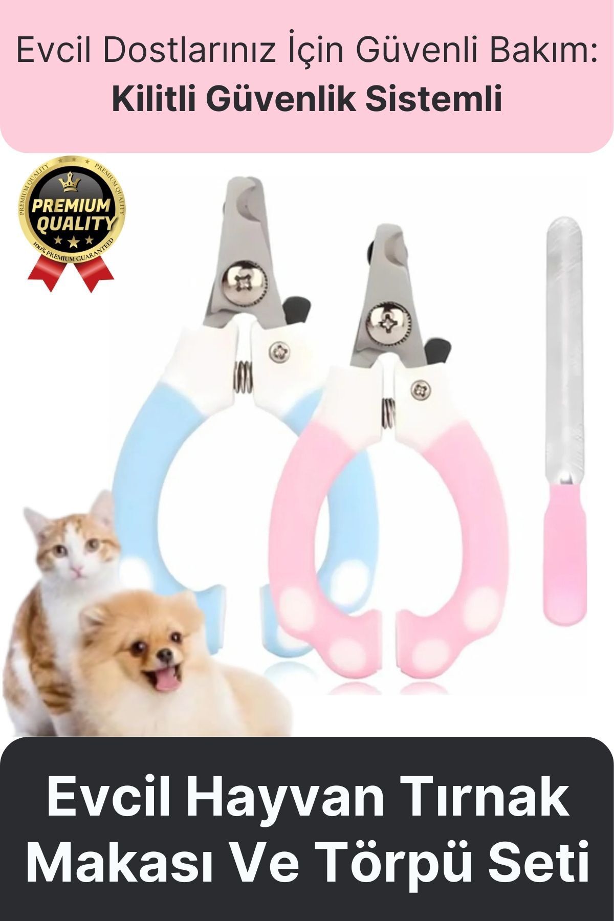 Svein Premium Çelik Uçlu Güvenlik Kelepçeli Kilitli Kedi Köpek Evcil Hayvan Tırnak Makası Ve Törpü Seti