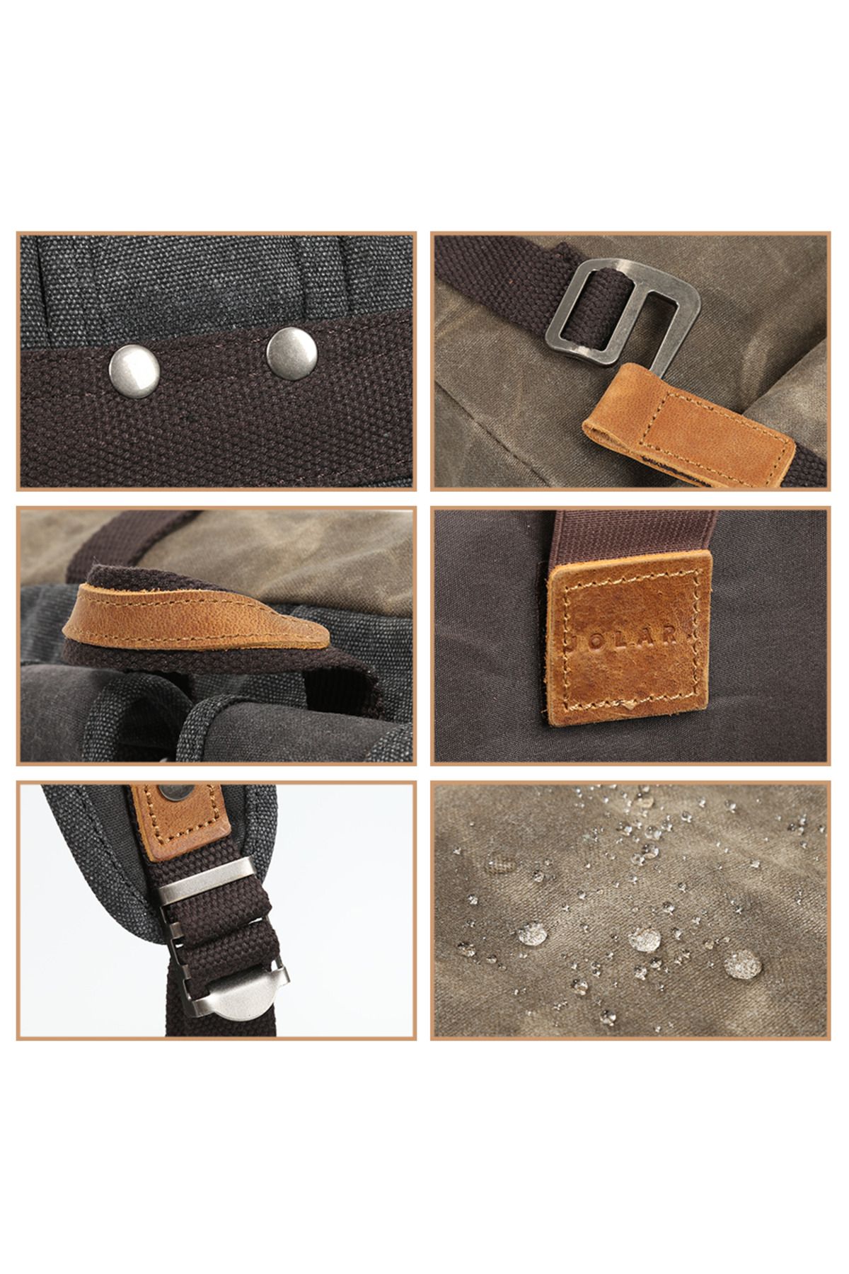 JOLAR.-Rucsac din canvas, pentru calatorii, drumetii, compartiment laptop, rezistent la apa, unisex, JOLAR. 12