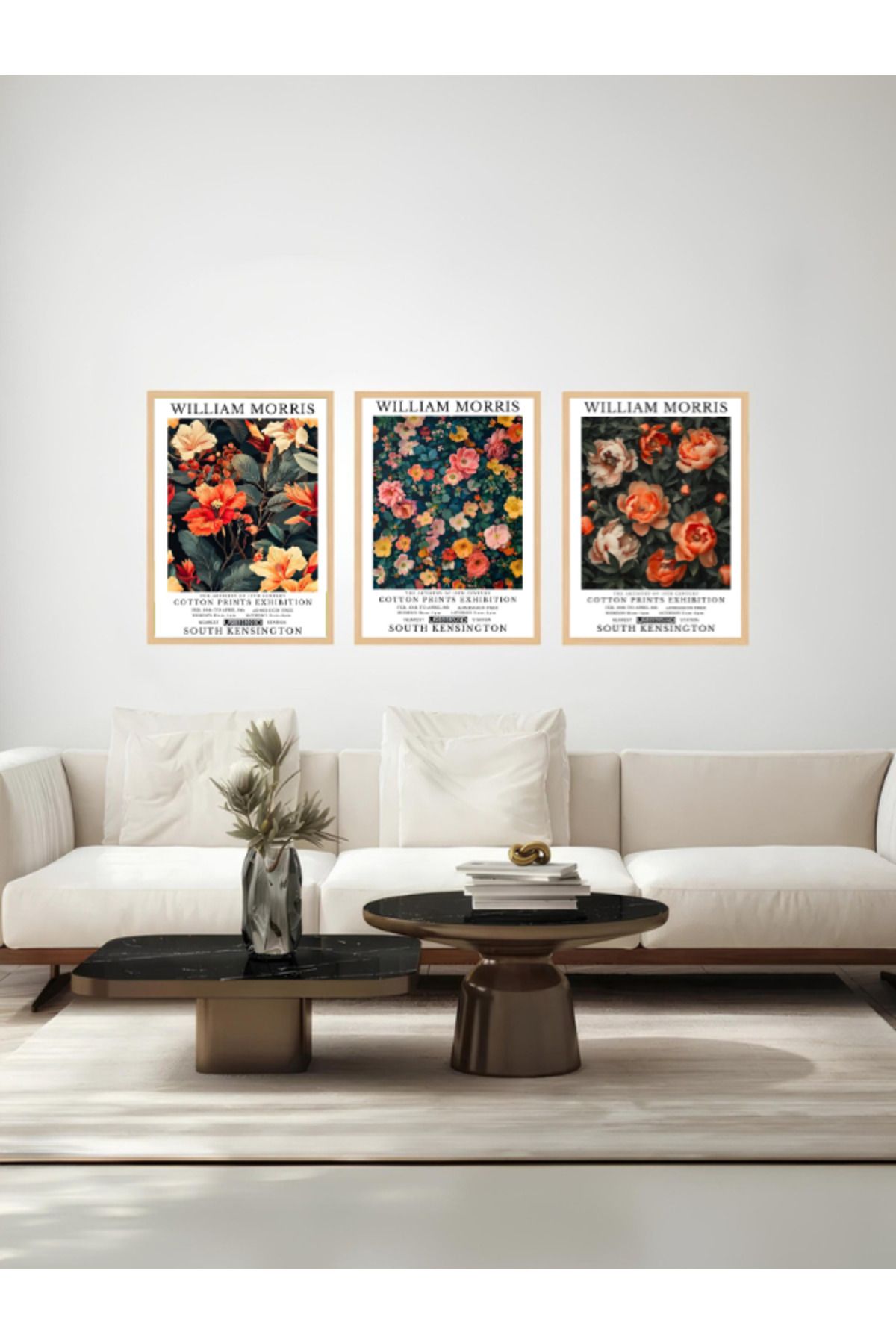Tuba Decor 3 Parça Ahşap Çerçeve Görünümlü bohem MDF Tablo Seti