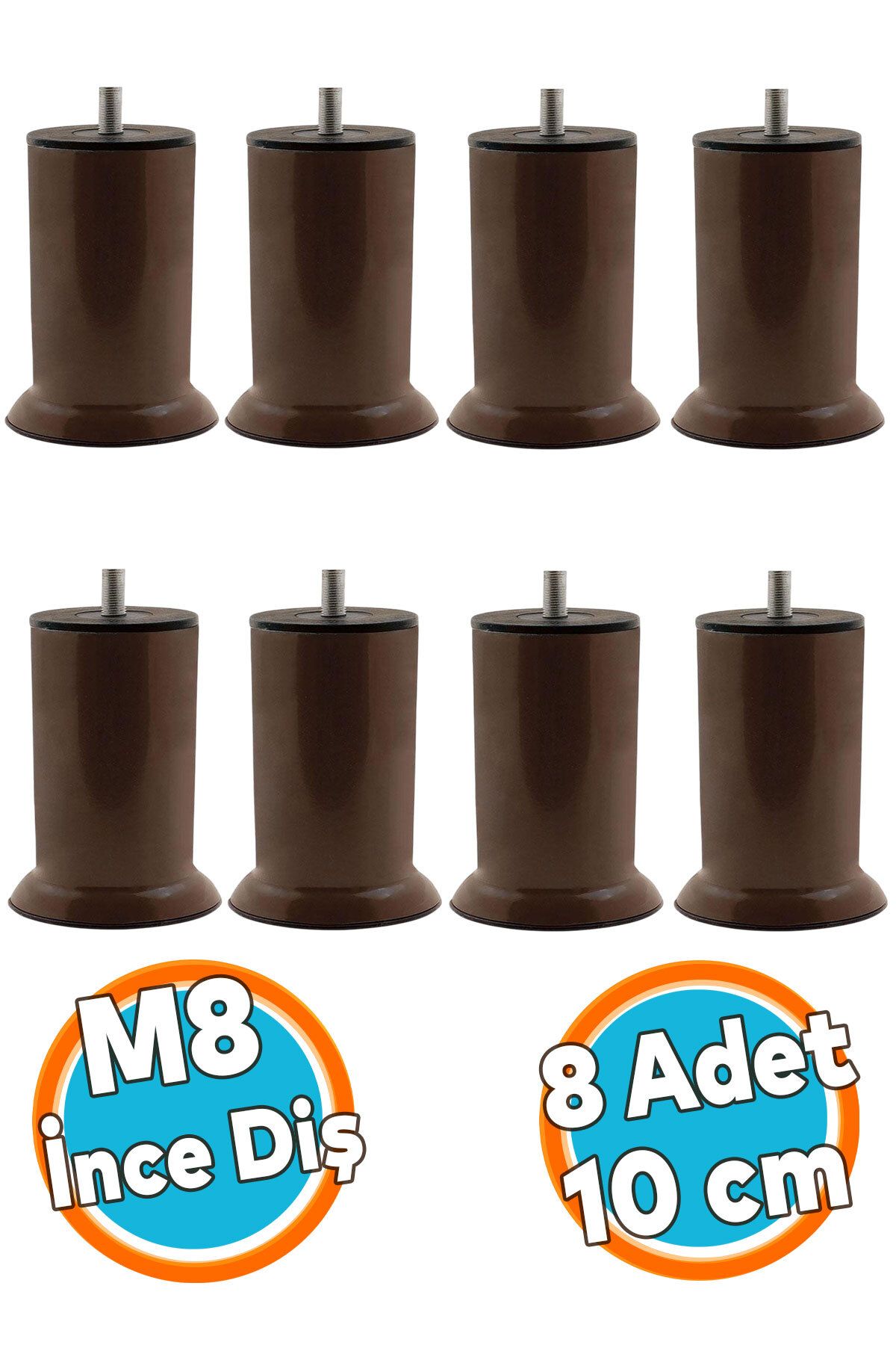 NZB Mobilya Metal Yatak Kanepe Baza Koltuk Destek Ayağı M8 Civata Kahverengi Metal Ayak 10 Cm 4 Adet