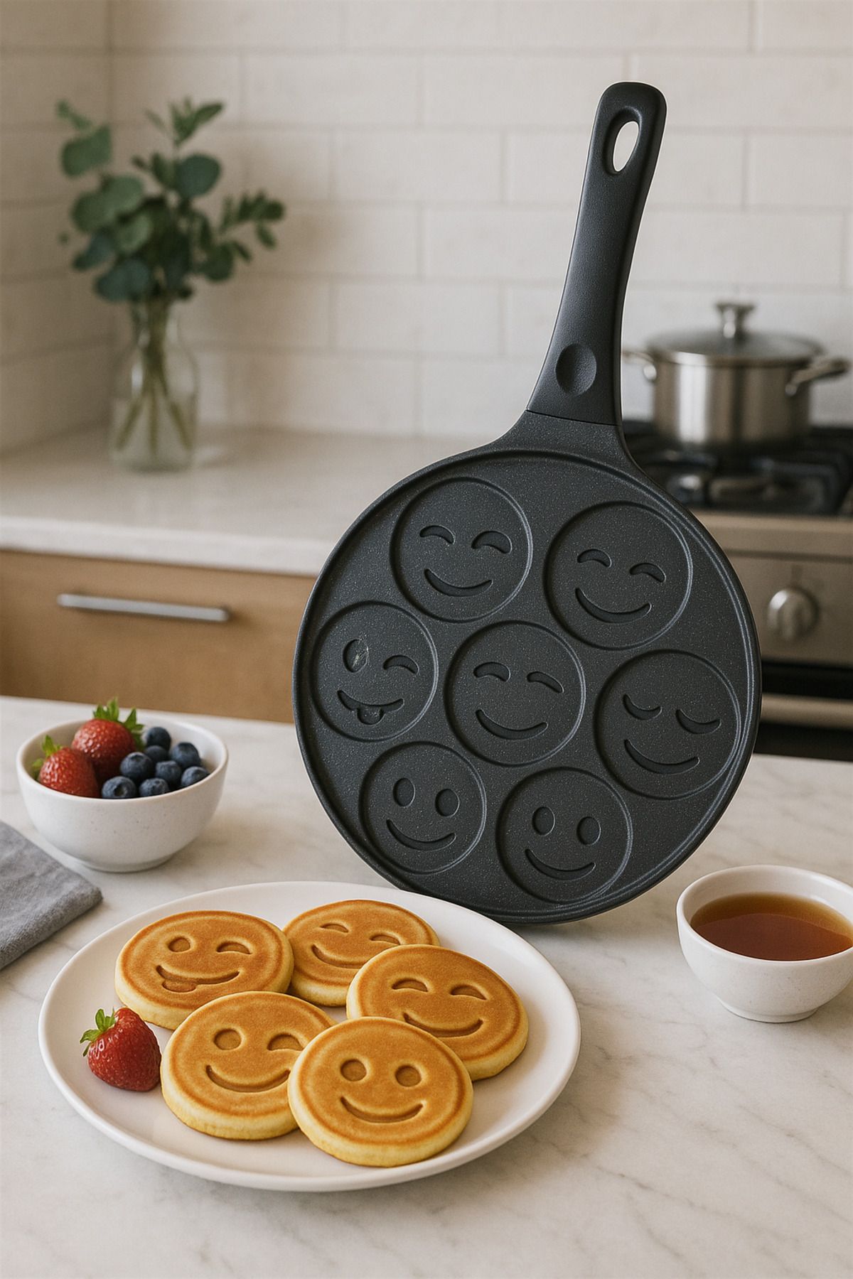 Veliday Döküm Granit Kaplama Emojili Gülenyüz Pankek Tavası Pancake 28cm Pratik Tava - Premıum Seri