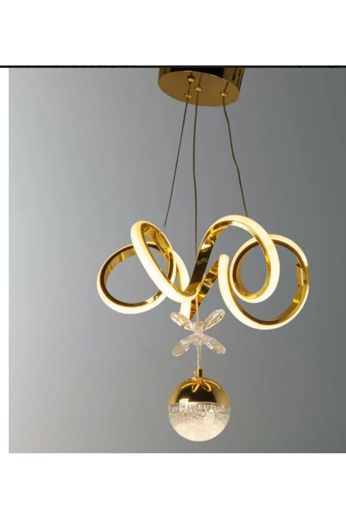 MUSA AYDINLATMA Yıldız Toplu Gold Kaplama Flower Led Avize 3 Renk Modüllü