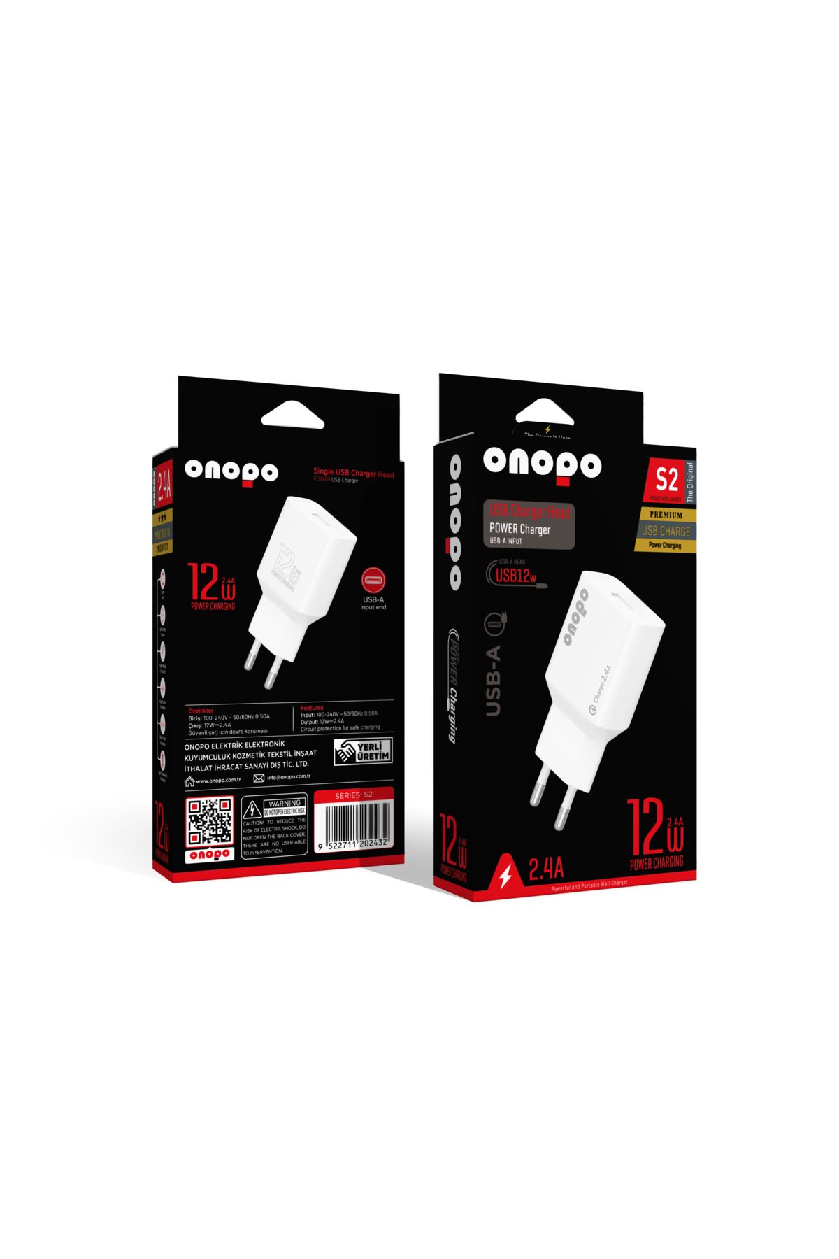 onopo S2 12W 2.4A USB Şarj Adaptörü, Akıllı Koruma Sistemi, Kompakt ve Taşınabilir Tasarım