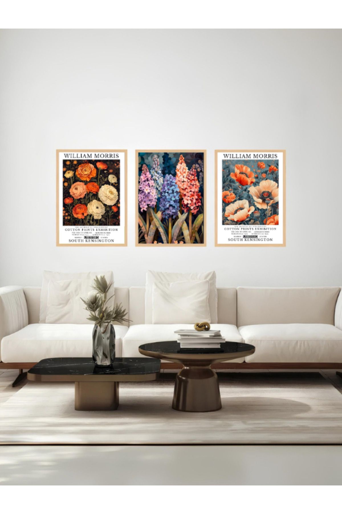 Tuba Decor 3 Parça Ahşap Çerçeve Görünümlü bohem MDF Tablo Seti