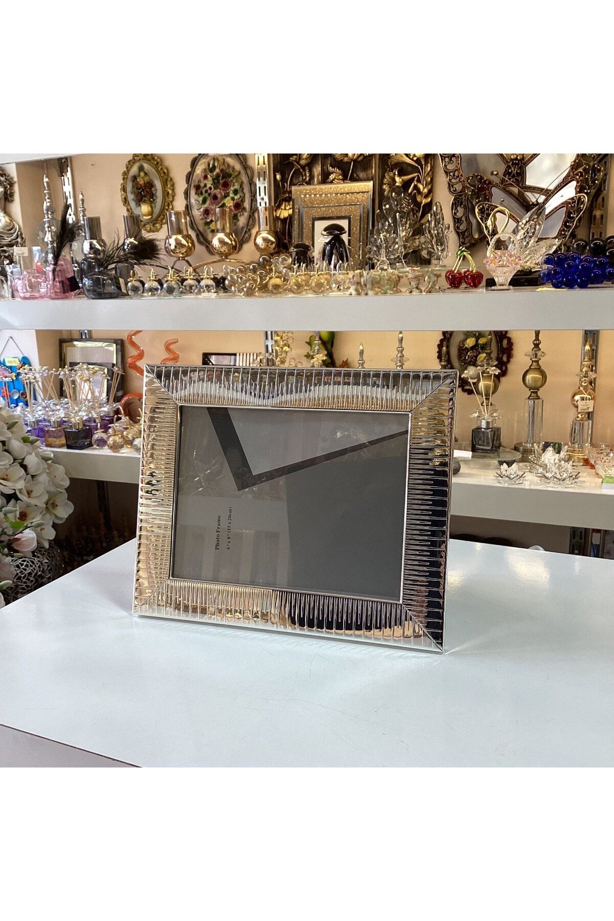 Gold home design Modern Gümüş Çizgili Büyük Boy Fotoğraf Çerçevesi 15x20
