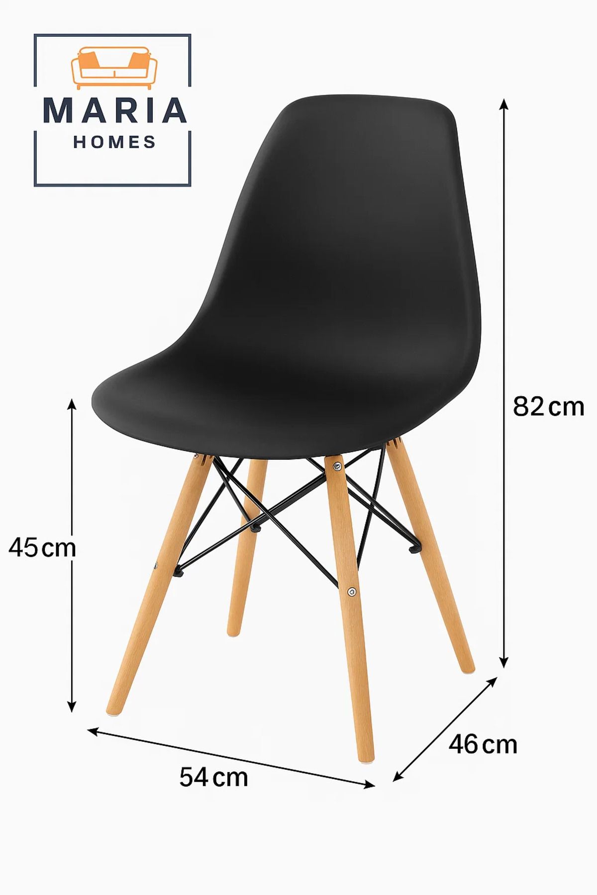 MARIA HOMES-Black Modern Plastic Dining Chair with Wooden Legs – Ergonomic Minimalist Seating for Home or Office 5