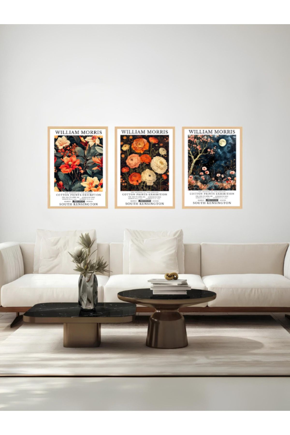 Tuba Decor 3 Parça Ahşap Çerçeve Görünümlü bohem MDF Tablo Seti