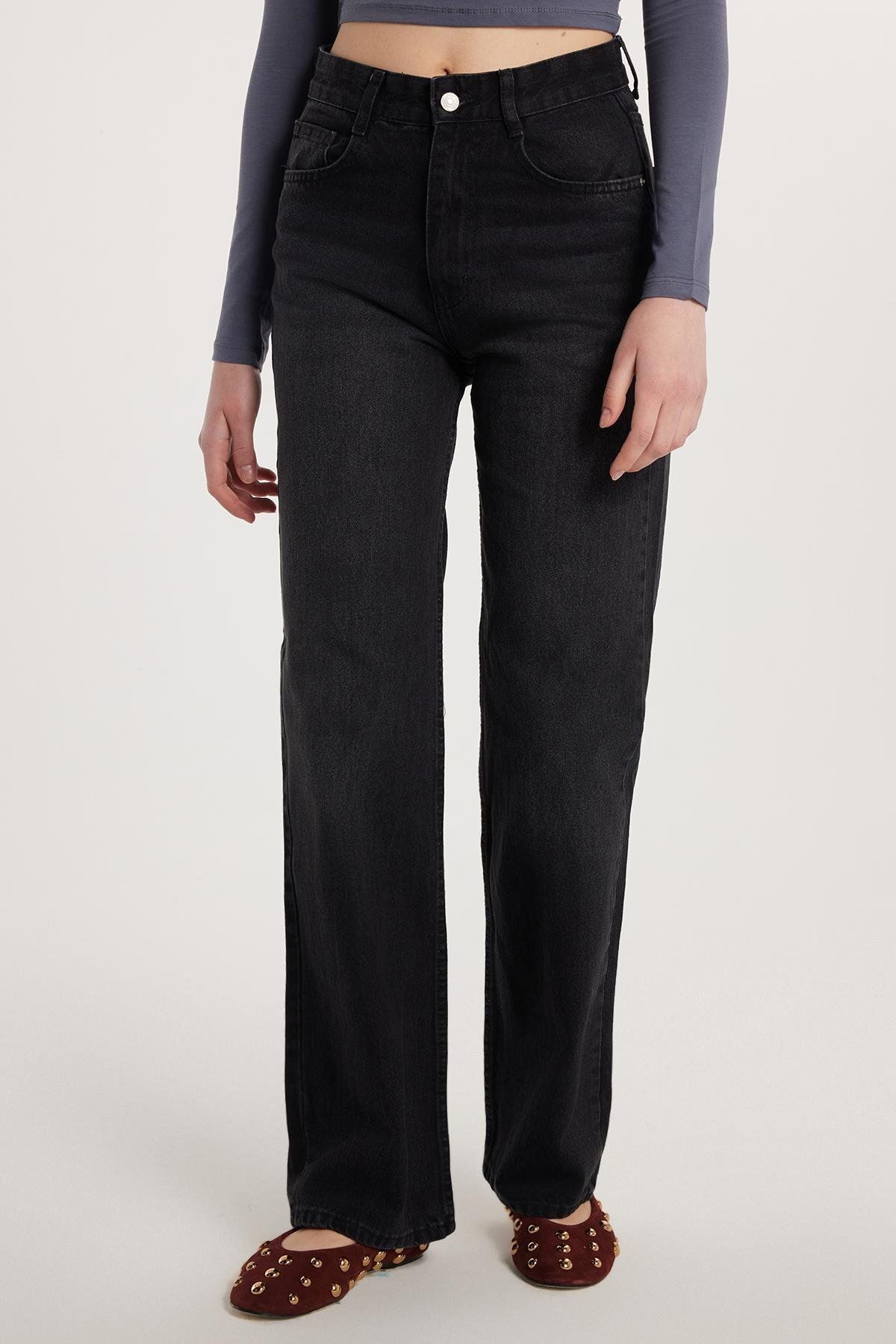 Tudors Kadın Regular Fit Geniş Paça Füme Jean Pantolon