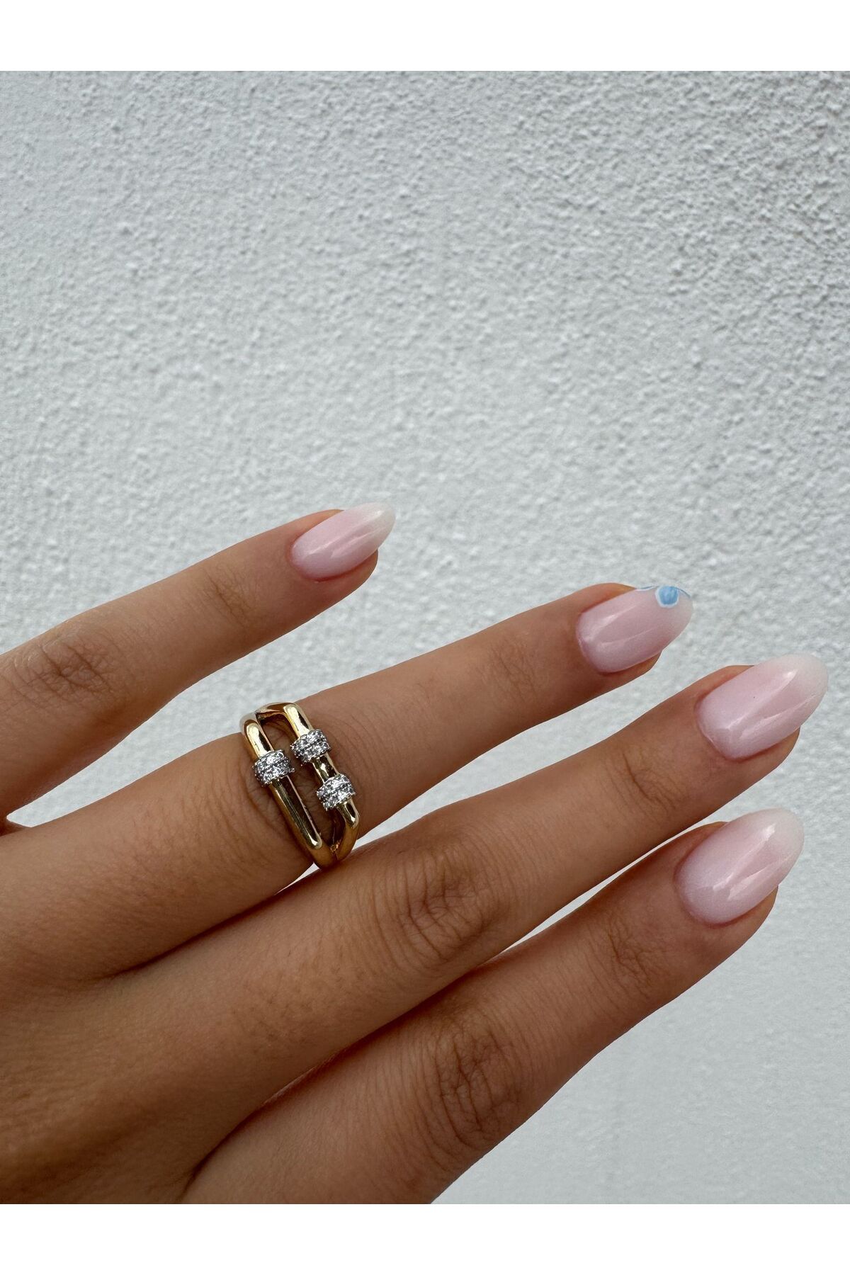 Jiji Jewelery Şık Modern Zarif Trend Zirkon Taşlı Ayarlanabilir Paslanmaz Çelik Yüzük