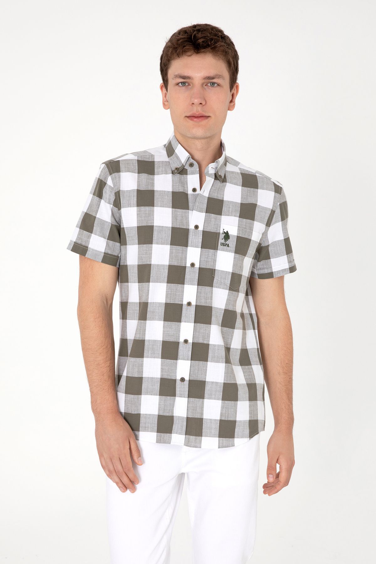 U.S. Polo Assn. Erkek Vizon Kısa Kollu Gömlek 50299813-VR052