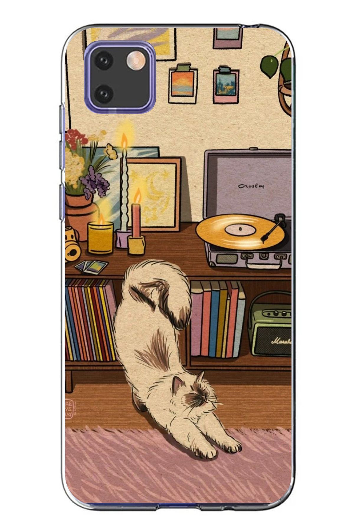 TechTree Huawei Y5P Uyumlu Nostaljik Köpek Tasarımlı Şeffaf Silikon Kılıf