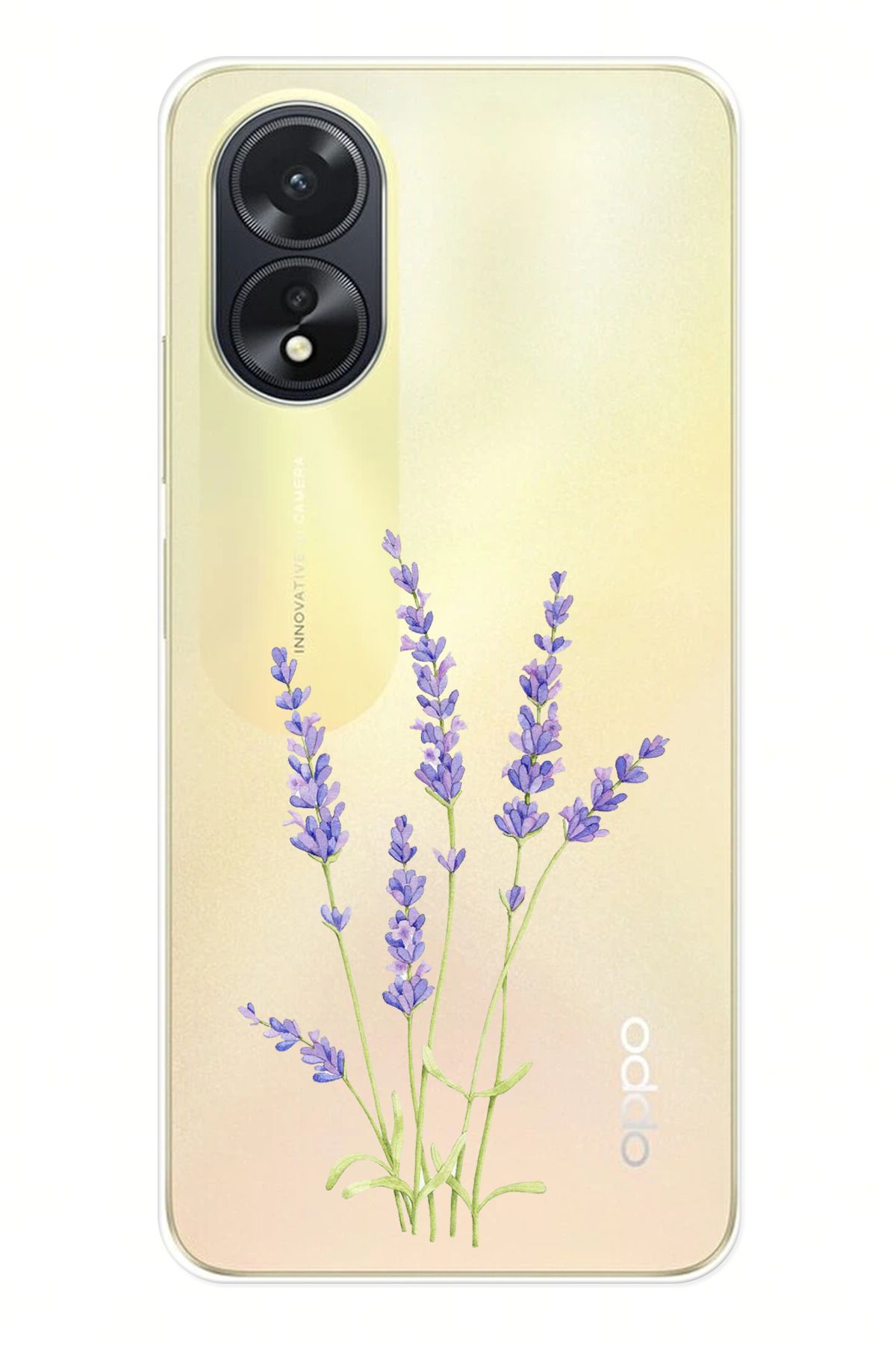 TechTree OPPO A38 Uyumlu Lavanta Çiçek Tasarımlı Şeffaf Silikon Kılıf