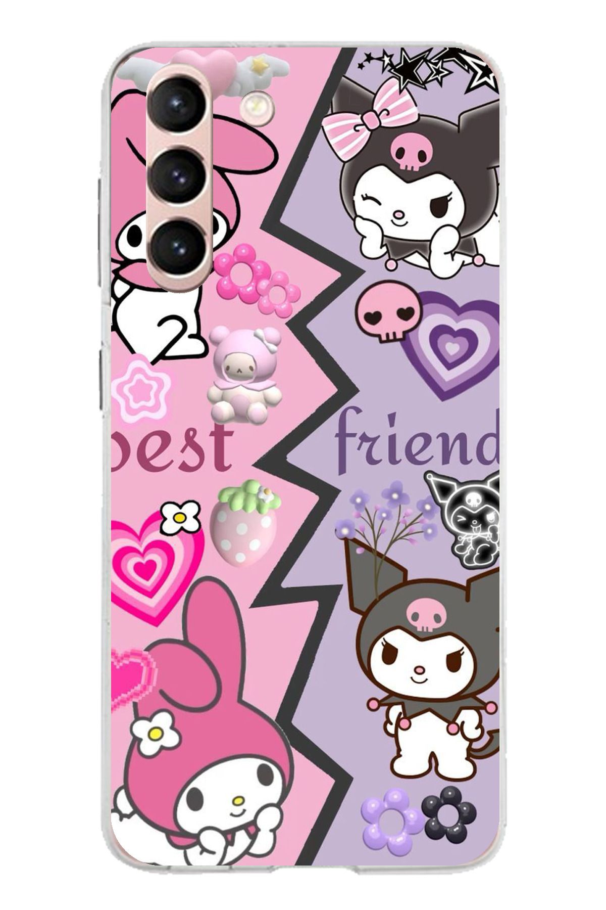 TechTree Samsung Galaxy S21 Uyumlu Best Friend Tasarımlı Şeffaf Silikon Kılıf