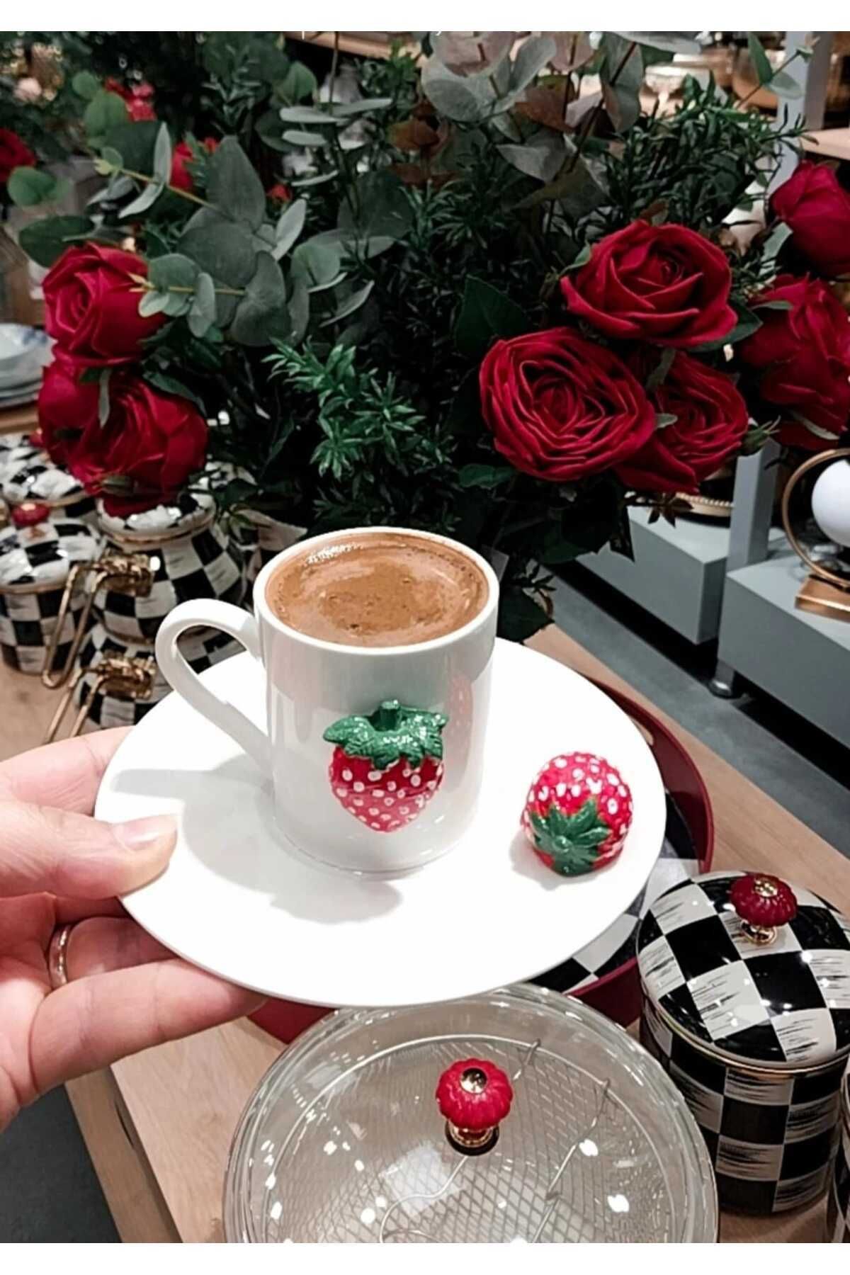 rosa bianca 2'li Türk Kahvesi Fincanı Çilek Model