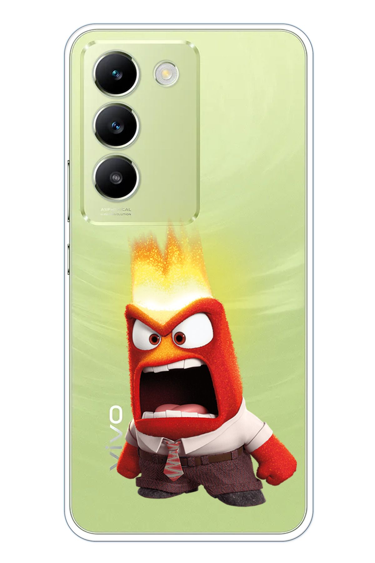 TechTree Vivo V30 Lite Uyumlu Ters Yüz Kızgın Anger Tasarımlı Şeffaf Silikon Kılıf