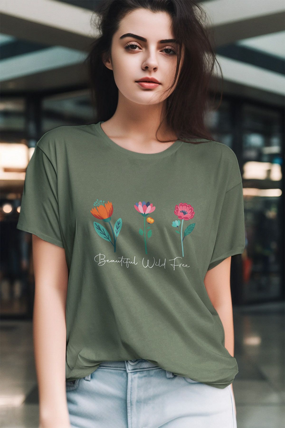 qoeuyl boutique Beatıful Wild Free Çiçek Baskılı Unisex T-Shirt