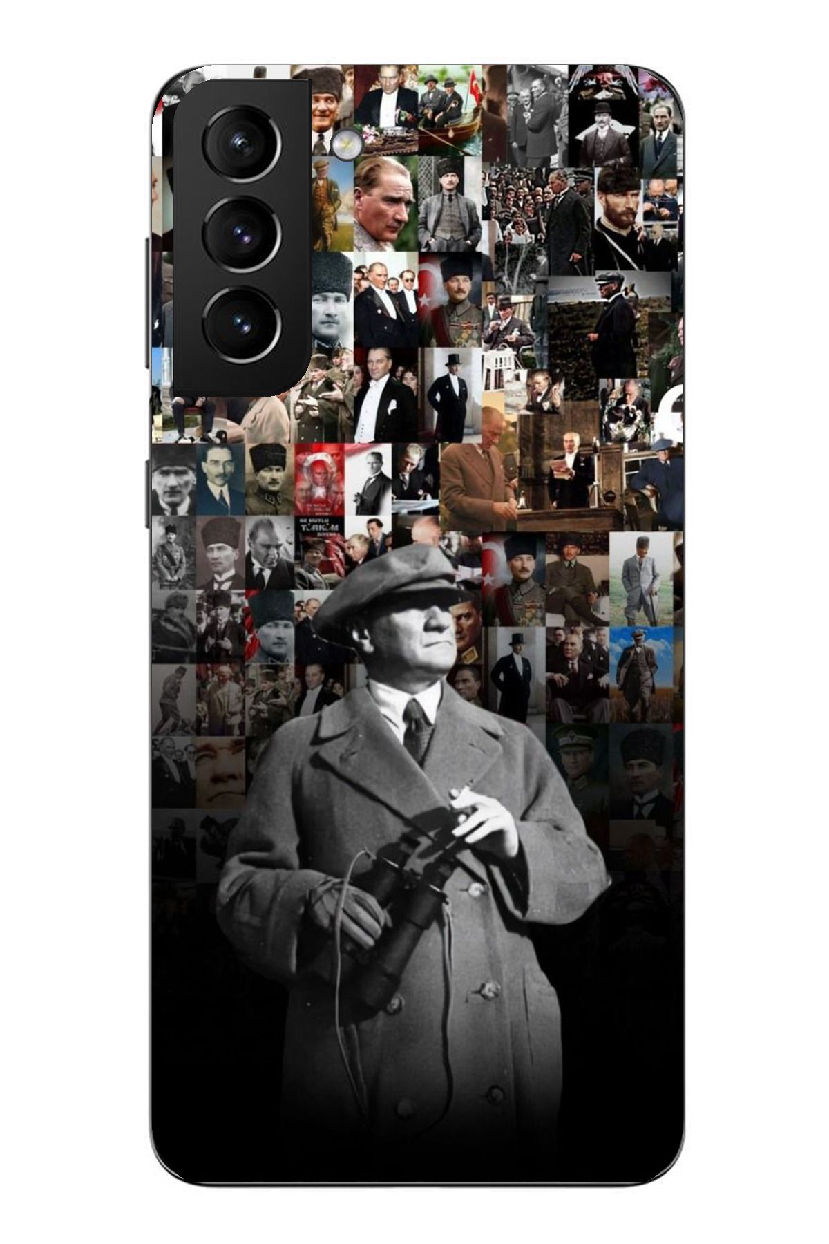 TechTree Samsung Galaxy S21 PLUS Uyumlu Atatürk Portre Kolaj Şeffaf Silikon Kılıf