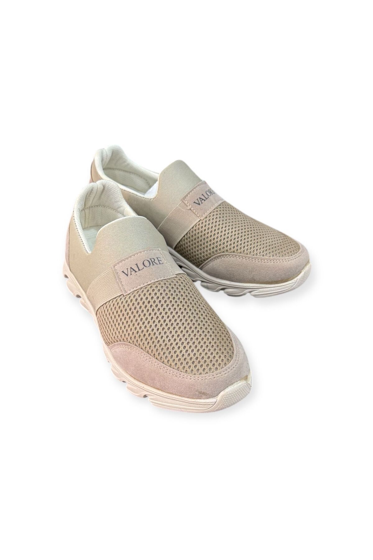 Valore unisex bej bağcıksız ortopedik taban hafif yazlık yürüyüş spor ayakkabı