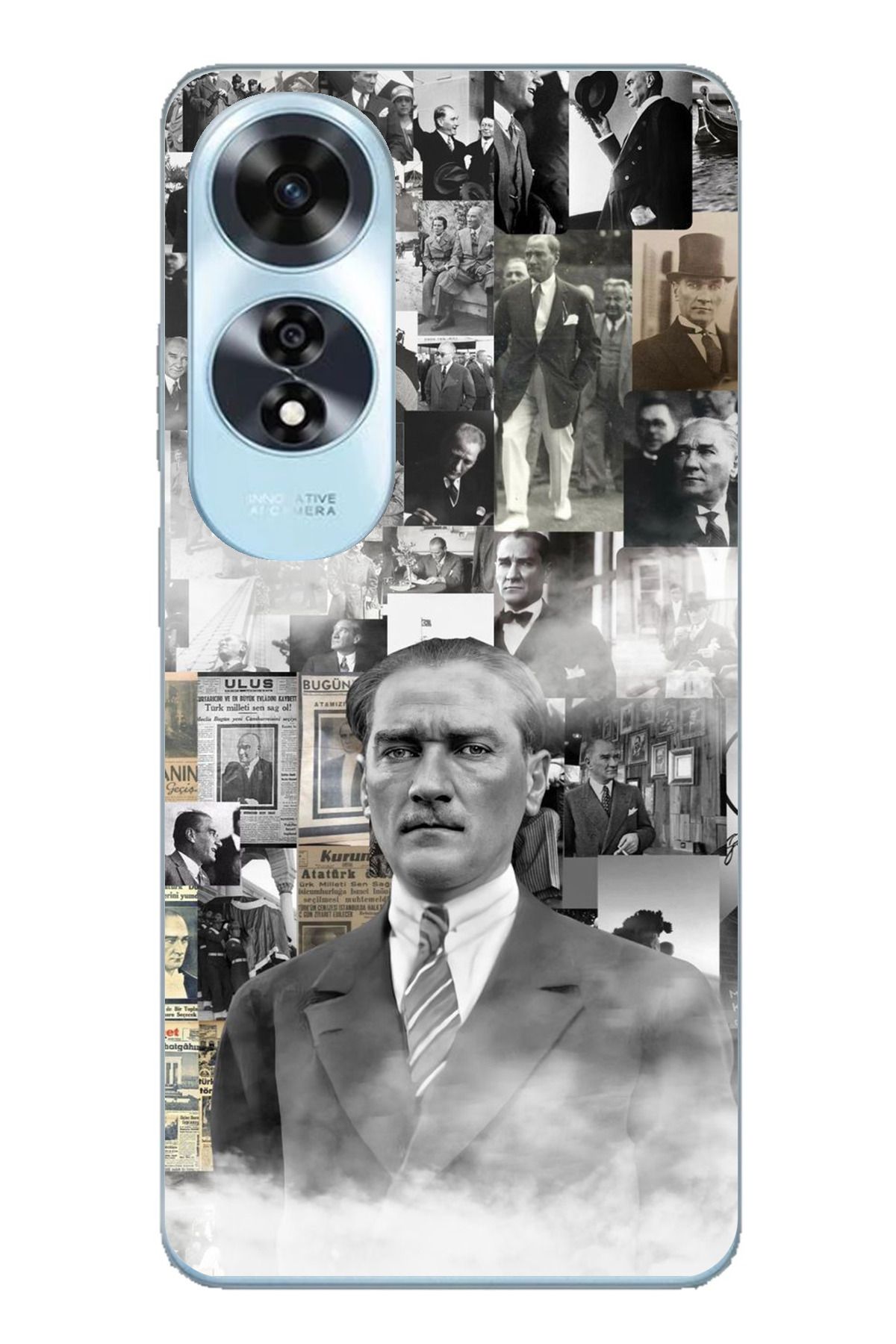 TechTree OPPO A60 Uyumlu Mustafa Kemal Atatürk Kolaj Şeffaf Silikon Kılıf