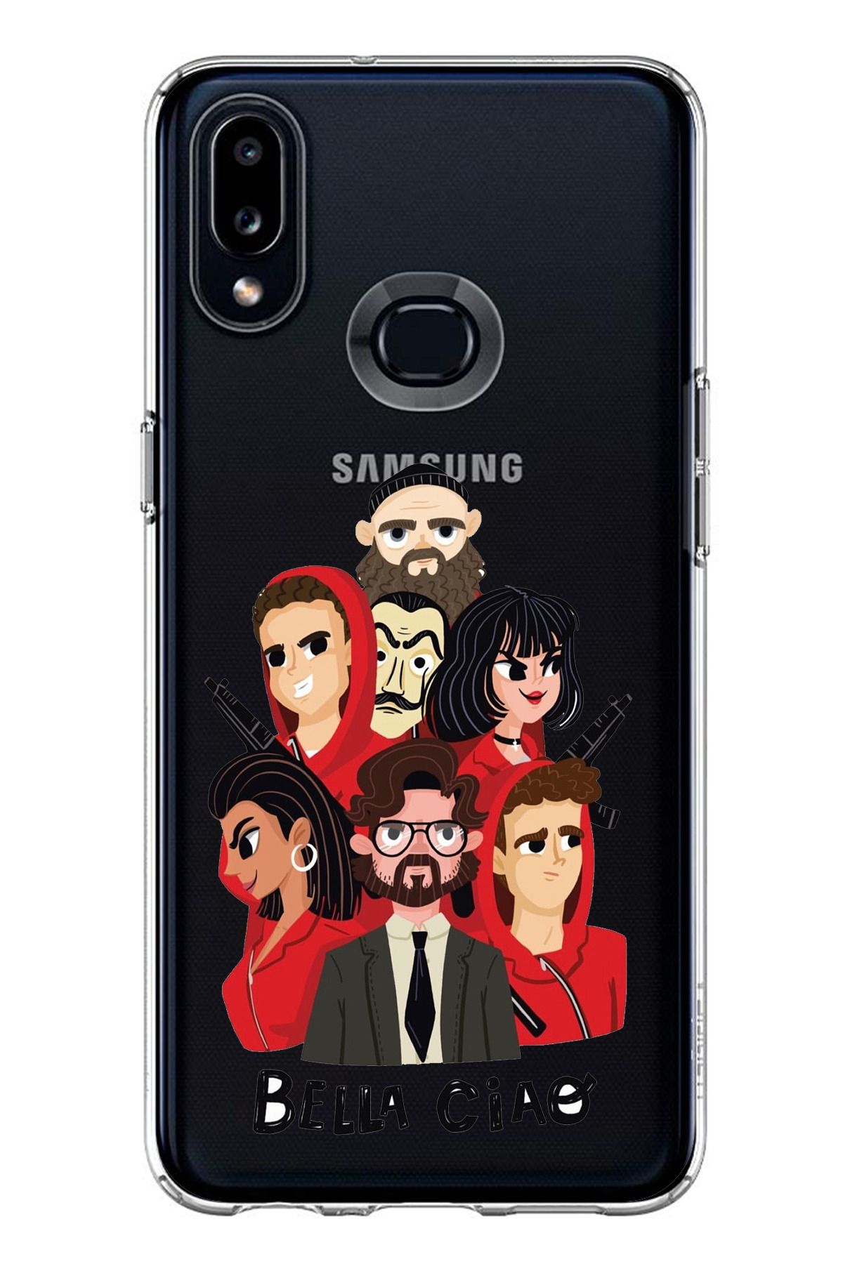 TechTree Samsung Galaxy A10S Uyumlu Bella Ciao Tasarımlı Şeffaf Silikon Kılıf