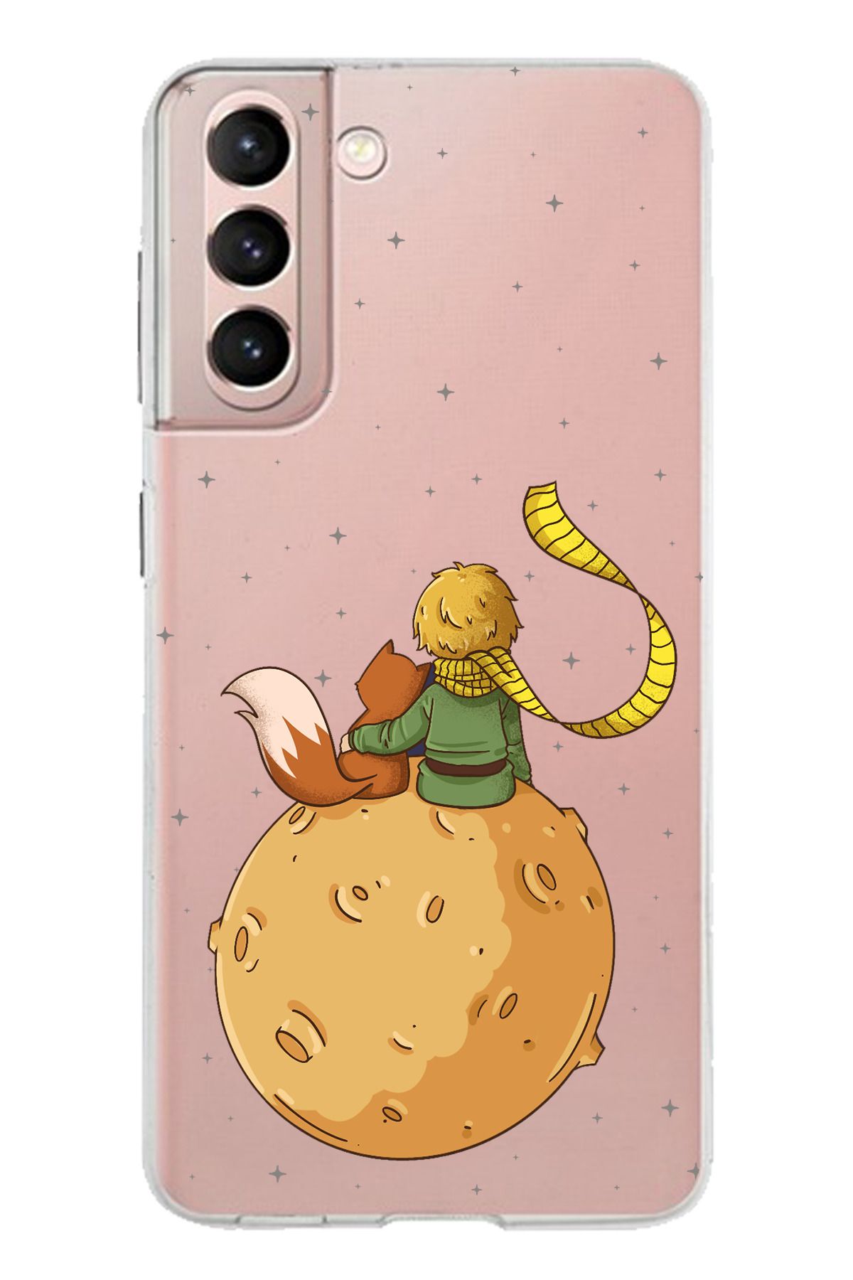 TechTree Samsung Galaxy S21 Uyumlu Küçük Prens Gezegen Boa Tasarımlı Şeffaf Silikon Kılıf